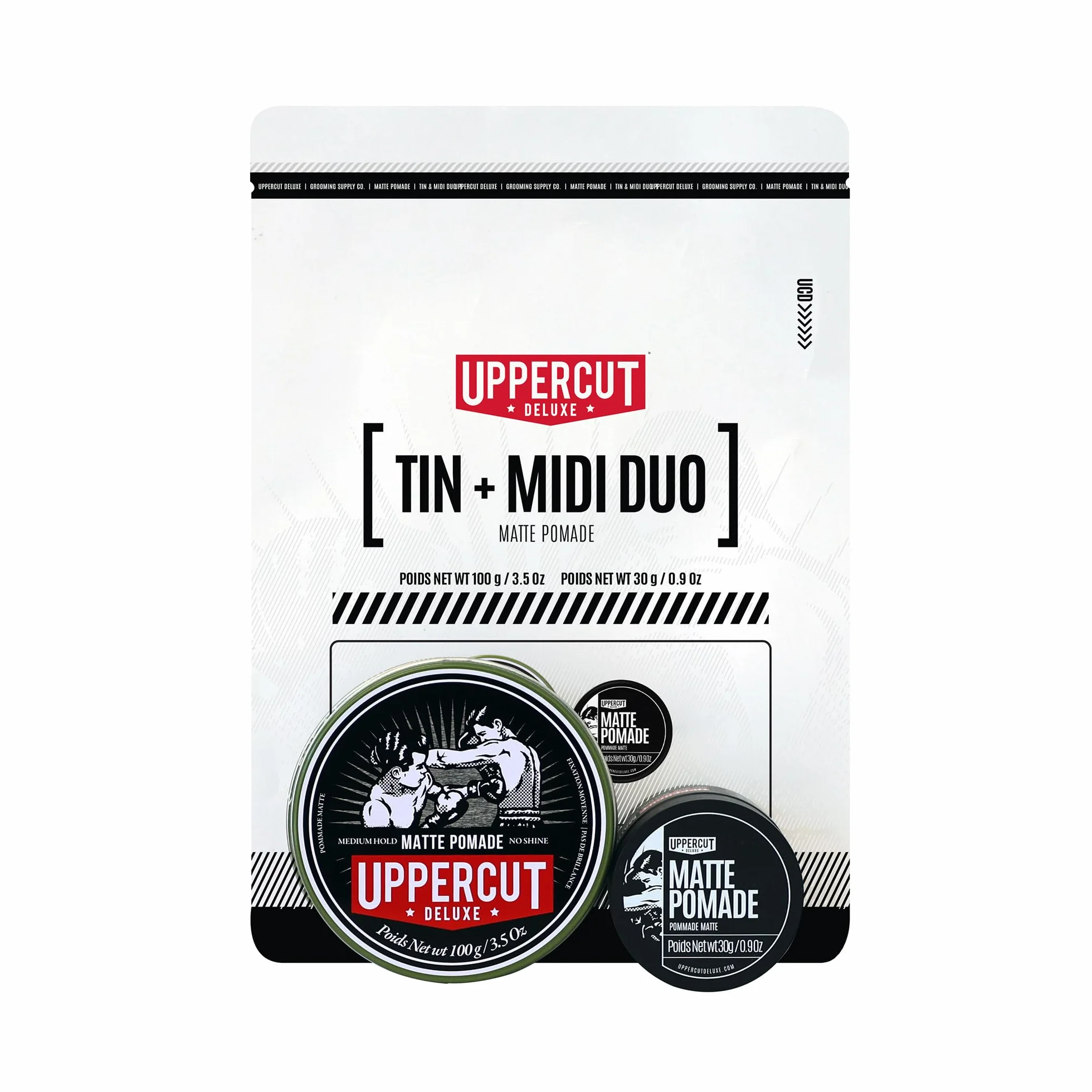 Uppercut Deluxe Matte Pomade Tin i Midi Duo 100g + 30g, Wodna Pomada Do Stylizacji Włosów Dla Mężczyzn, Średnie Utrwalenie, Mat