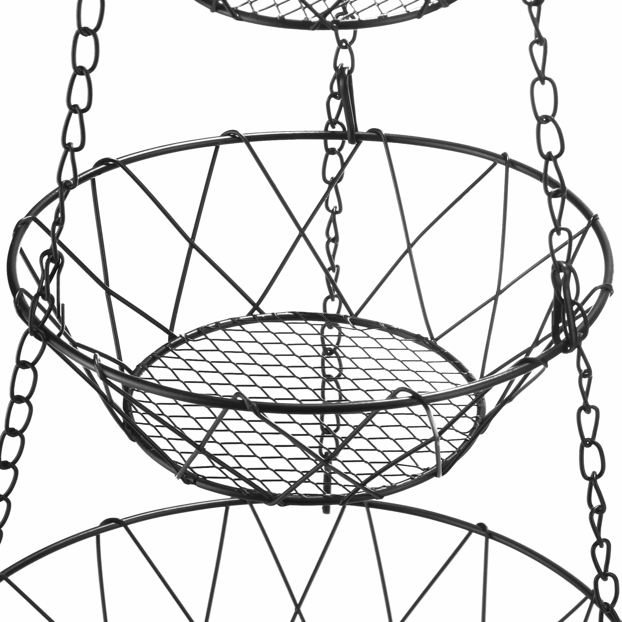 COM-FOUR® Kosz na owoce do zawieszenia wykonany z metalu w kolorze czarnym - pólka wiszaca o Ø 28 cm (czarny - okragly)