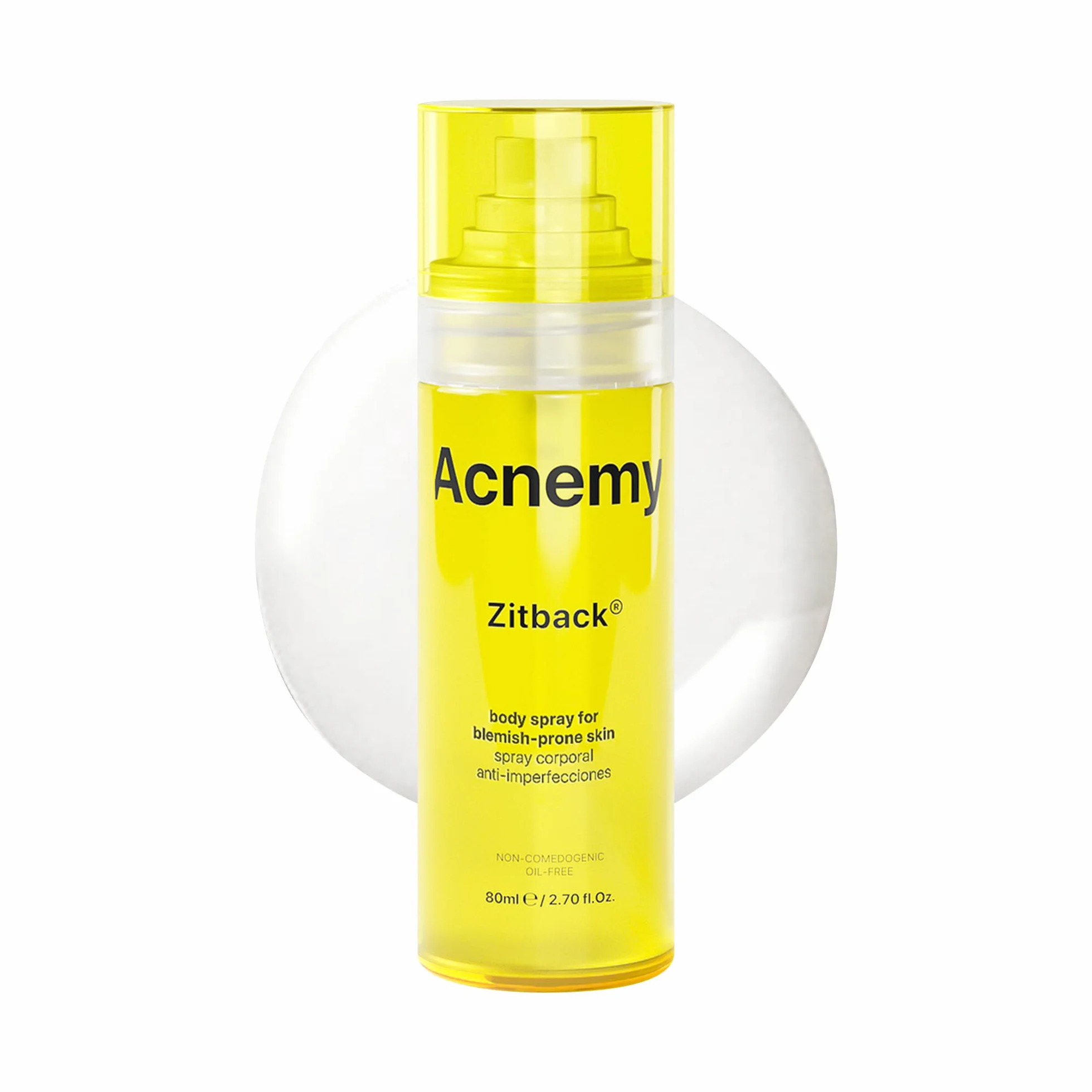 ACNEMY ZITBACK® - Anti-acne Body Spray with AHA and Lemon Water, 80 ml – Eliminates Pimples on Back and Body, Quick Drying, Oil-Free, Reduces Imperfections