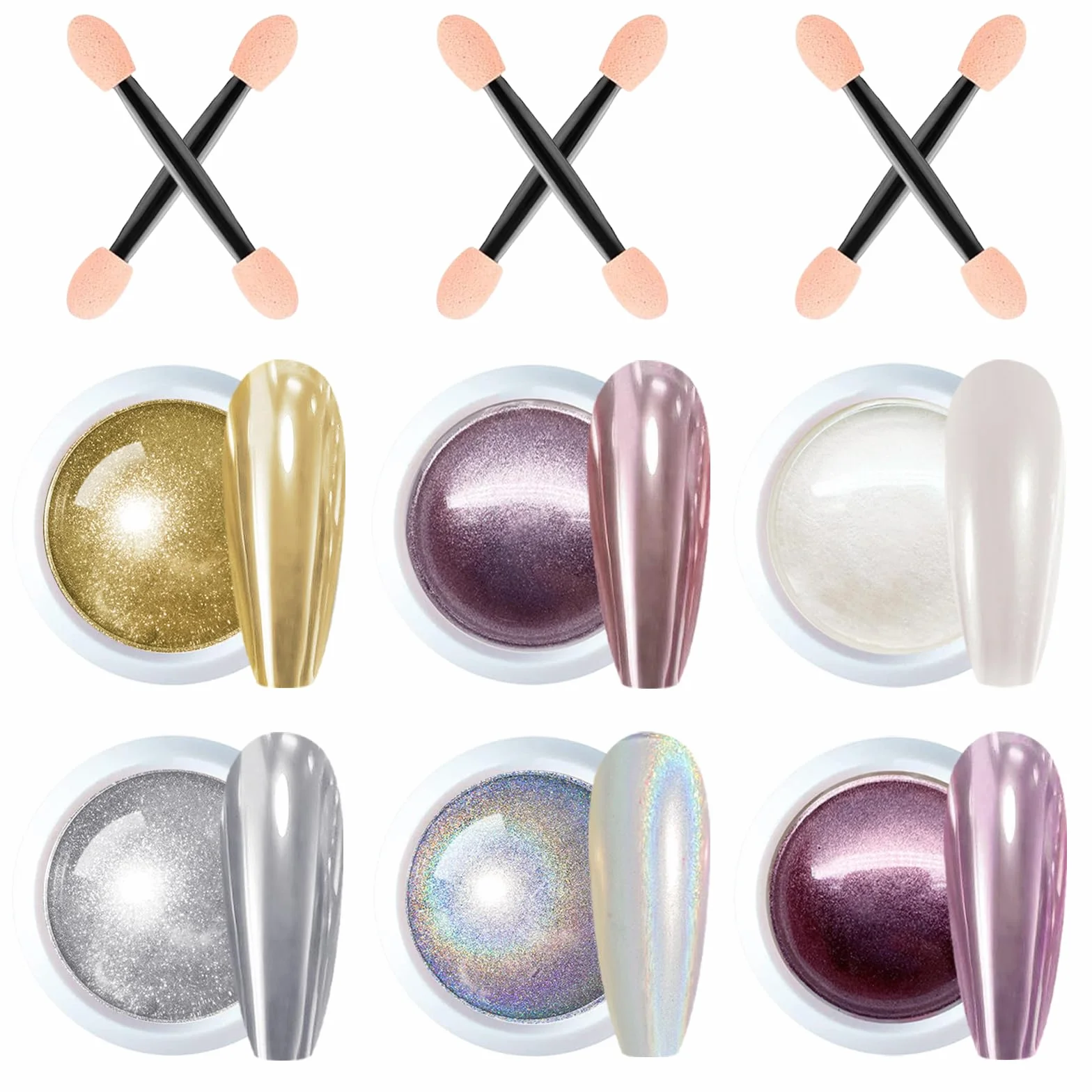6 kolorów chromowany puder do paznokci - metaliczny efekt lustrzany Cromer Nail Powder, perłowy złoty holograficzny puder do zdobienia paznokci, dekoracja manicure, 6 kolorów
