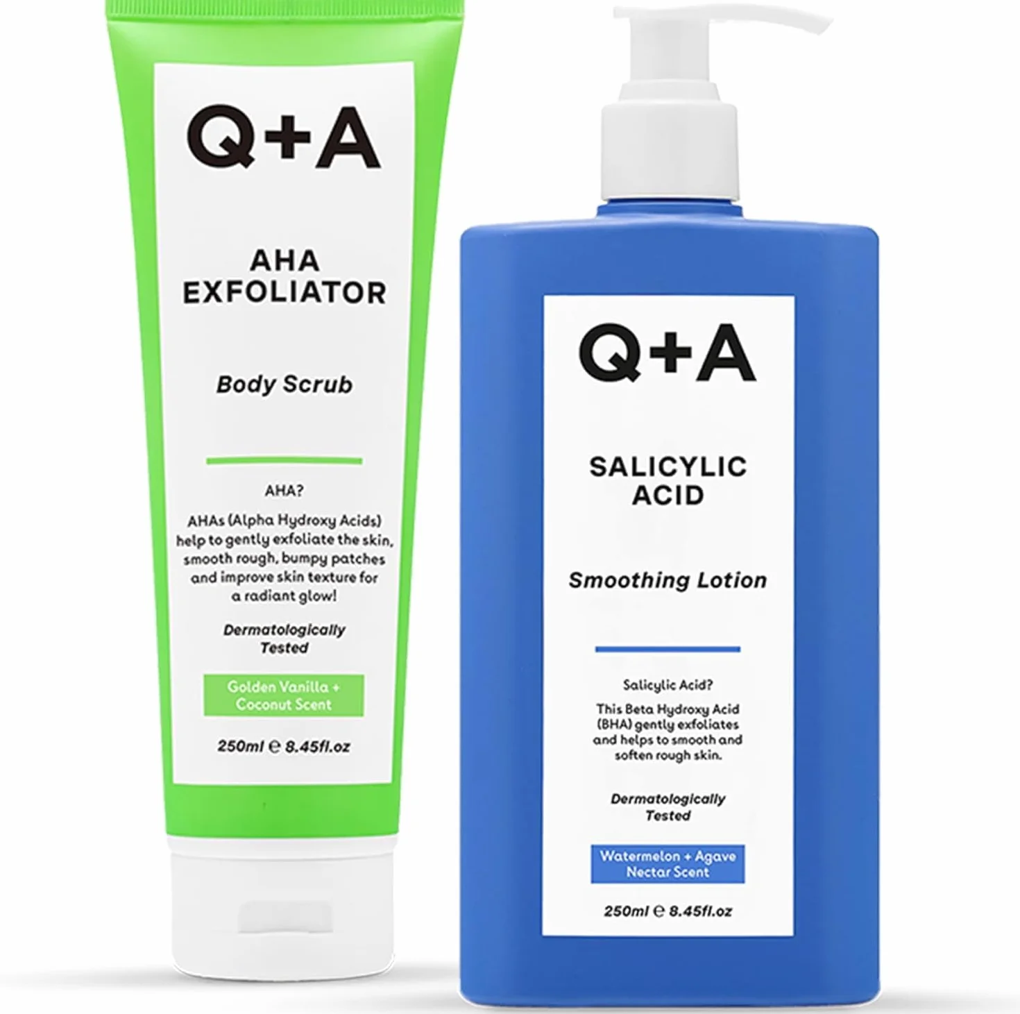 Q+A AHA peeling do ciała i balsam do ciała z kwasem salicylowym