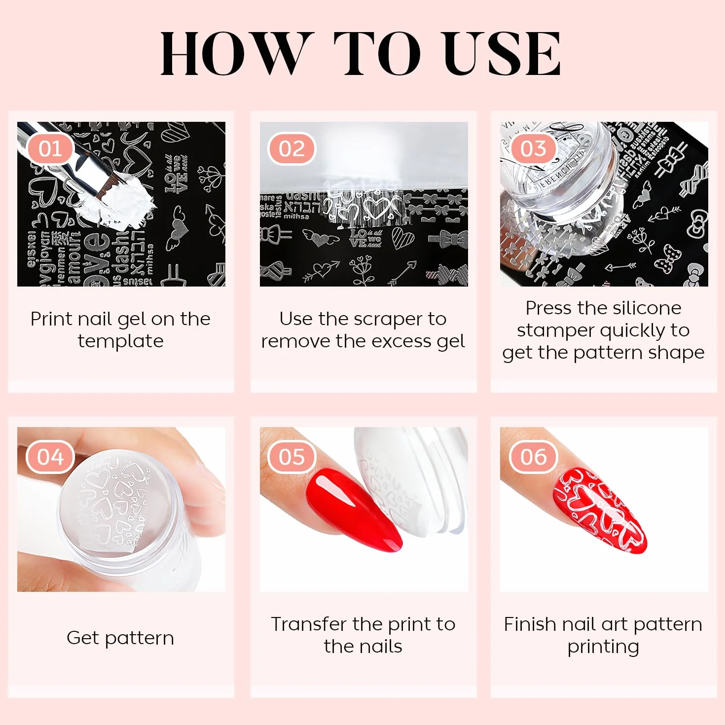 AIMEILI Nail Art Tamping Plates Zestaw do manicure pedicure 5 szt. płaskich paznokci z 2 stamper i 2 skrobaczki
