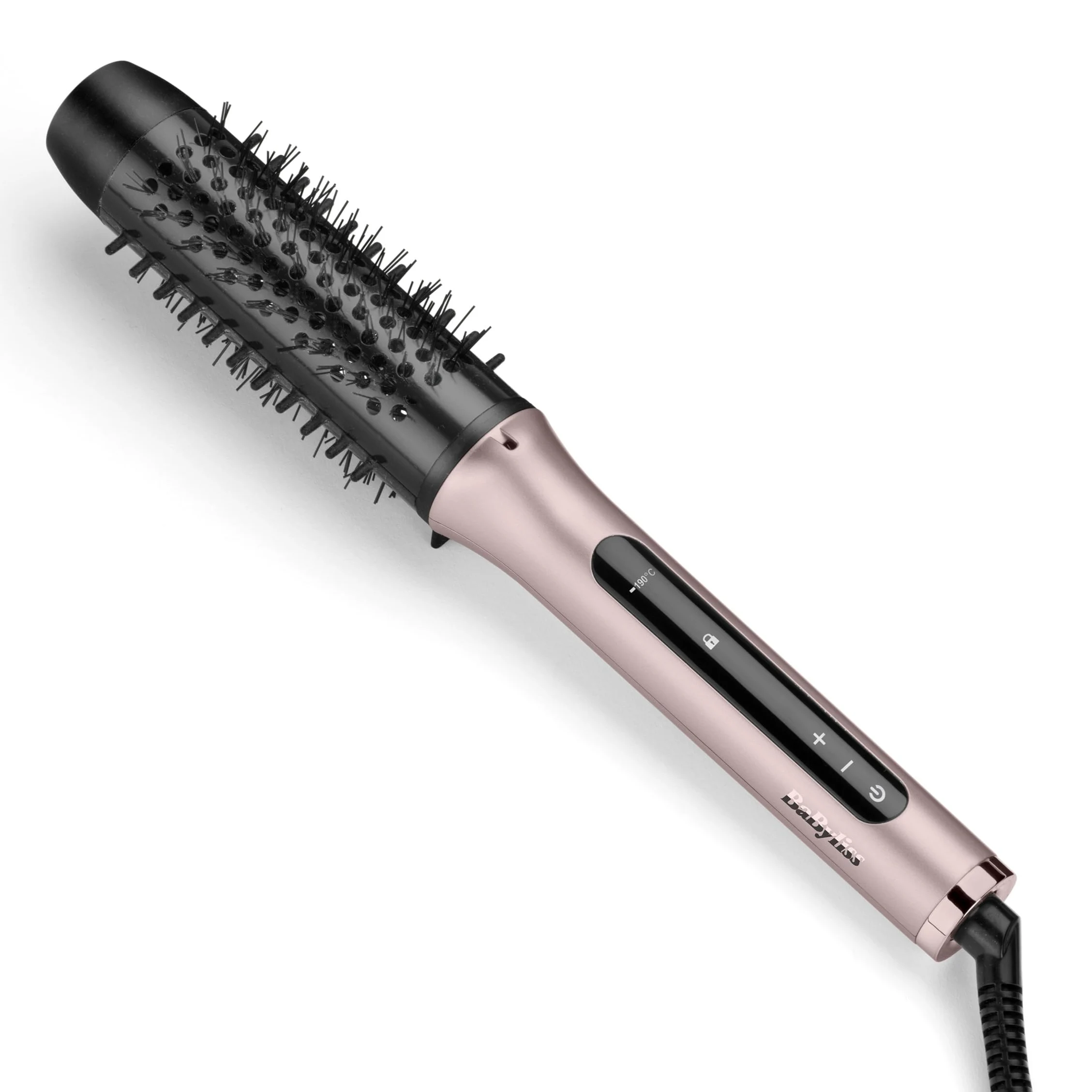 BaByliss Volume Boost Thermal Hot Brush – szczotka termiczna do stylizacji z lokówką 38 mm, przeciw puszeniu, 4 ustawienia temperatury, napięcie uniwersalne, różowo-czarna, HSB200E
