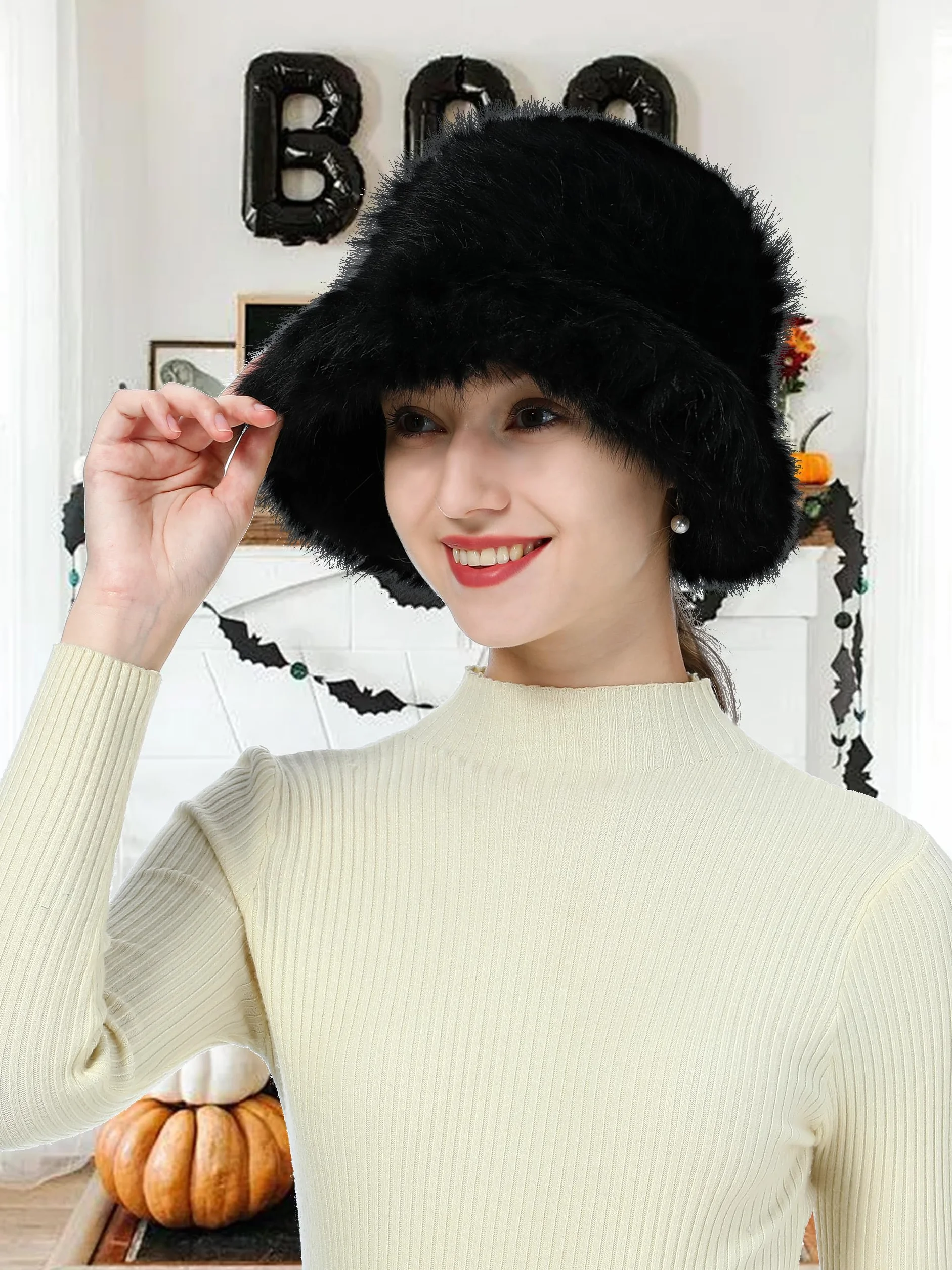 soul young Damska zimowa czapka ze sztucznego futra pluszowa czapka typu bucket cloche czapka zimowa futrzana ciepła czapka rybacka