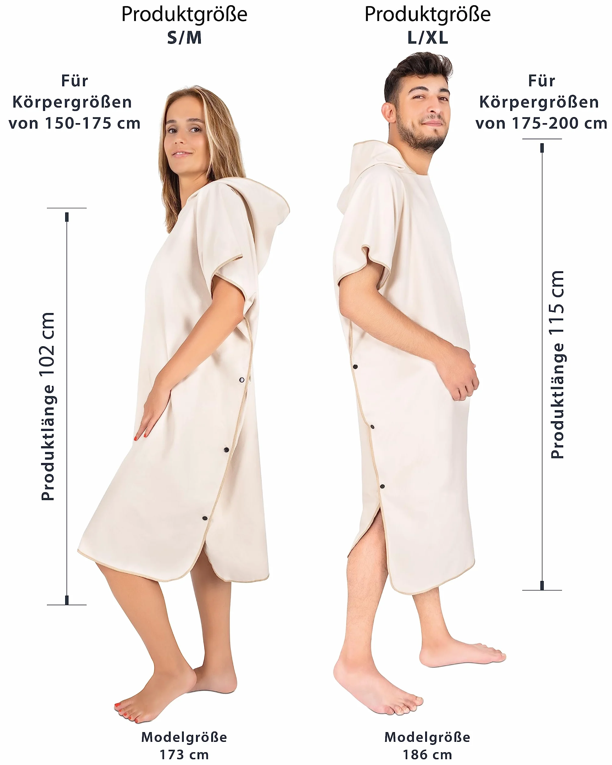 Gräfenstayn Ponczo kąpielowe premium z guzikami – Öekotex 100 – pomoc w przebieraniu się dla kobiet i mężczyzn – ponczo surfingowe na plażę – ręcznik ponczo dla dorosłych – pomoc w przebieraniu –