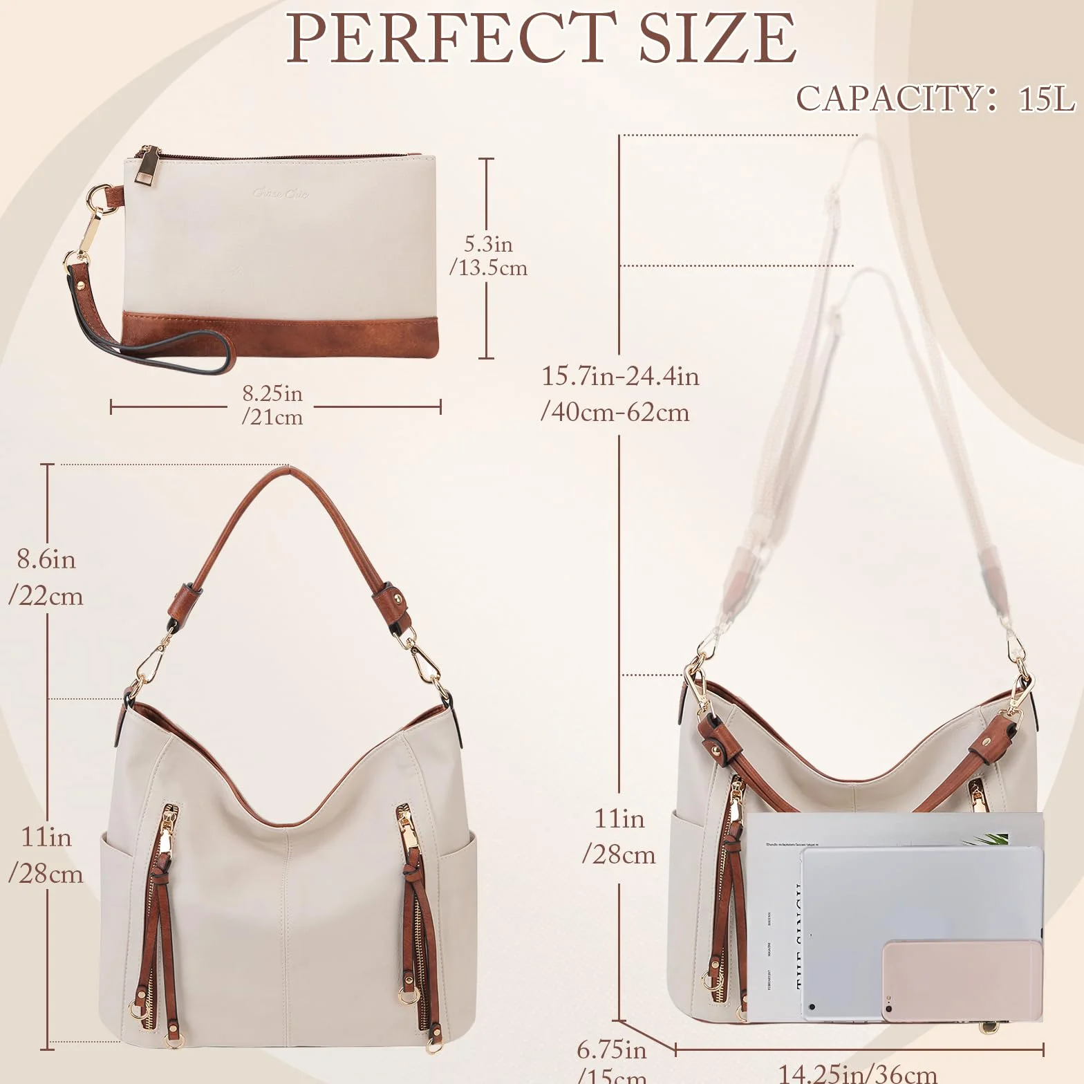 Chase Chic Torba hobo dla kobiet, torebka damska z poliuretanu, modna torba crossbody na ramię do pracy, podróży