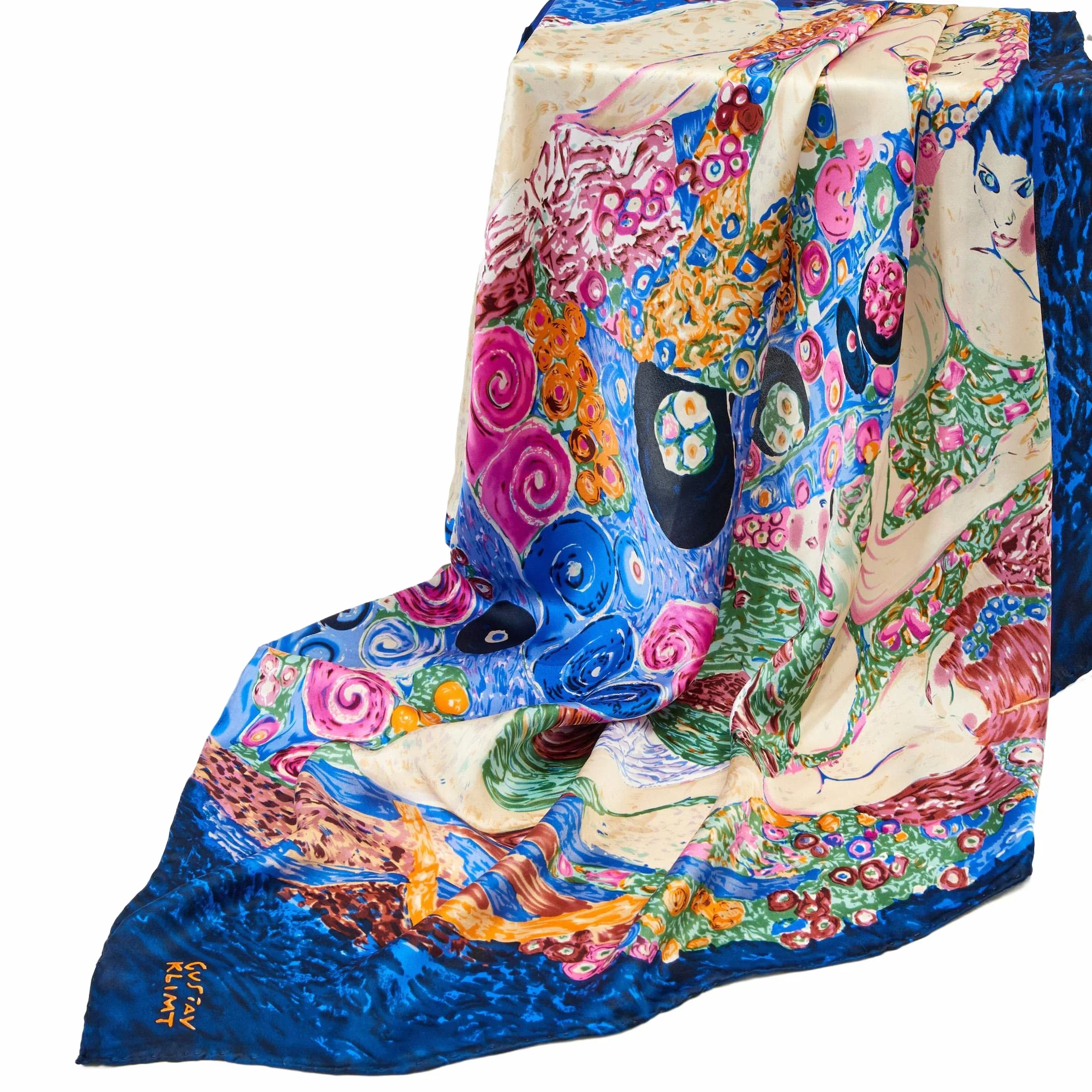 Gustav Klimt Jedwabna chusta w stylu secesyjnym, kolorowy druk artystyczny, 90 cm X 90 cm