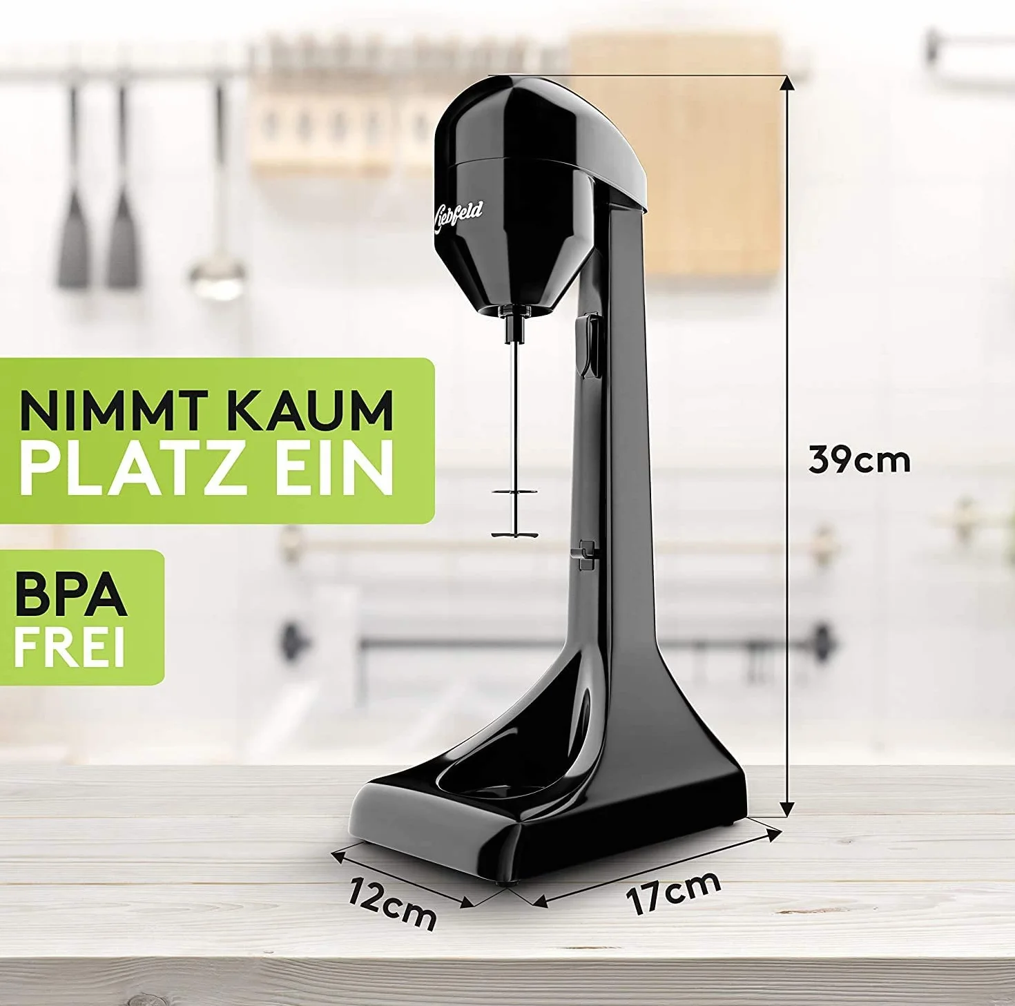 Liebfeld Elektryczny shaker proteinowy – blender ręczny z kubkiem ze stali nierdzewnej o pojemności 500 ml – shake proteinowy i koktajl mleczny, fitness, białko, frappe blender