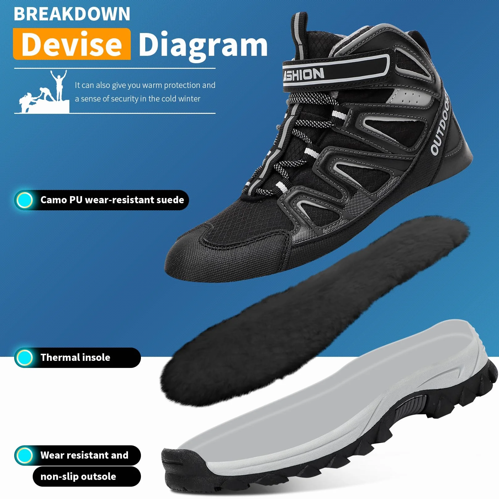 ELAPHURUS Dziecięce buty zimowe, dla chłopców, buty trekkingowe, z ciepłą podszewką, buty śniegowe, dla dziewcząt, buty trekkingowe