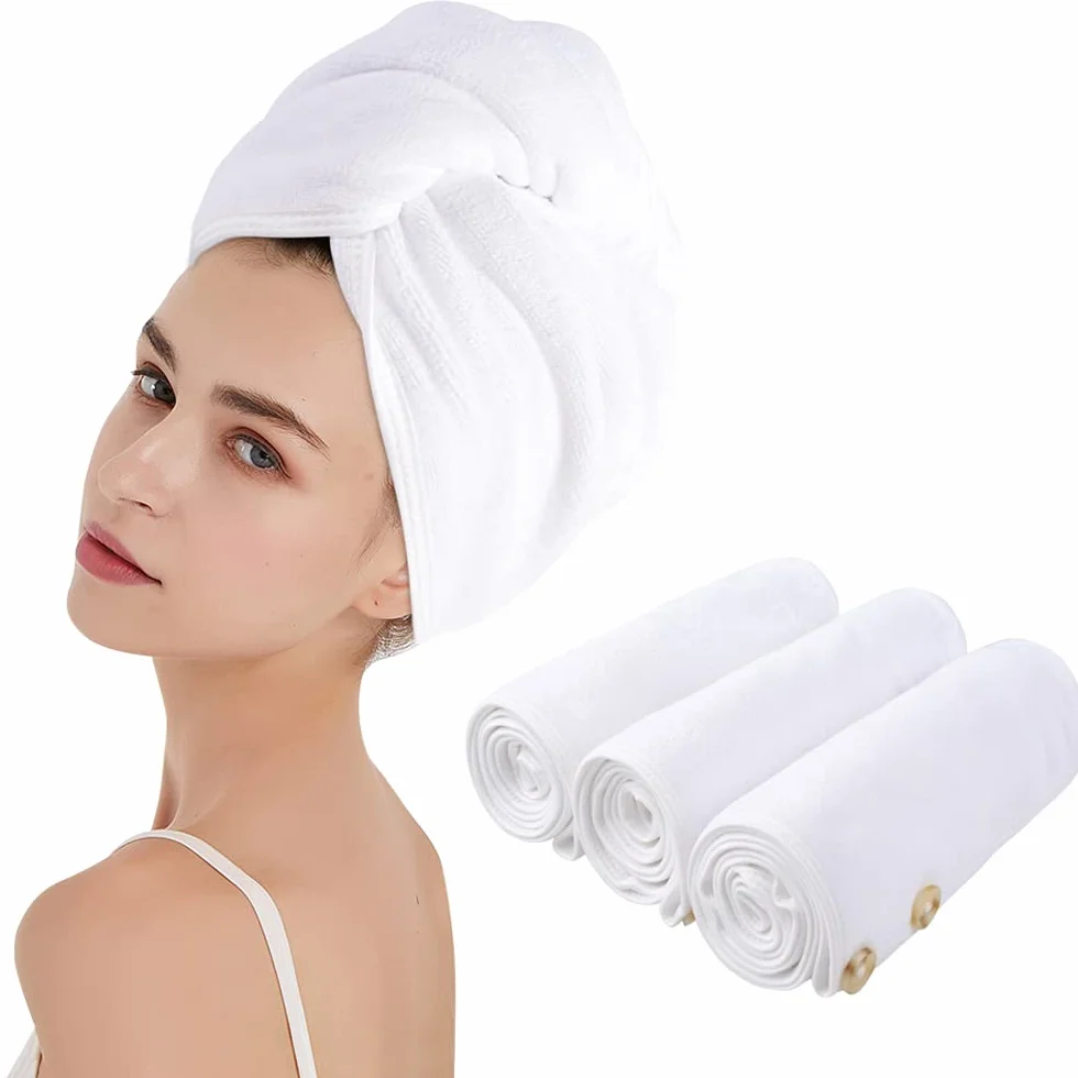 KinHwa Ręcznik do suszenia włosów z mikrofibry Turban do owijania Pielęgnacja włosów Szybkoschnący skręcany ręcznik kąpielowy do mokrych włosów (Biały, 25x65 cm)