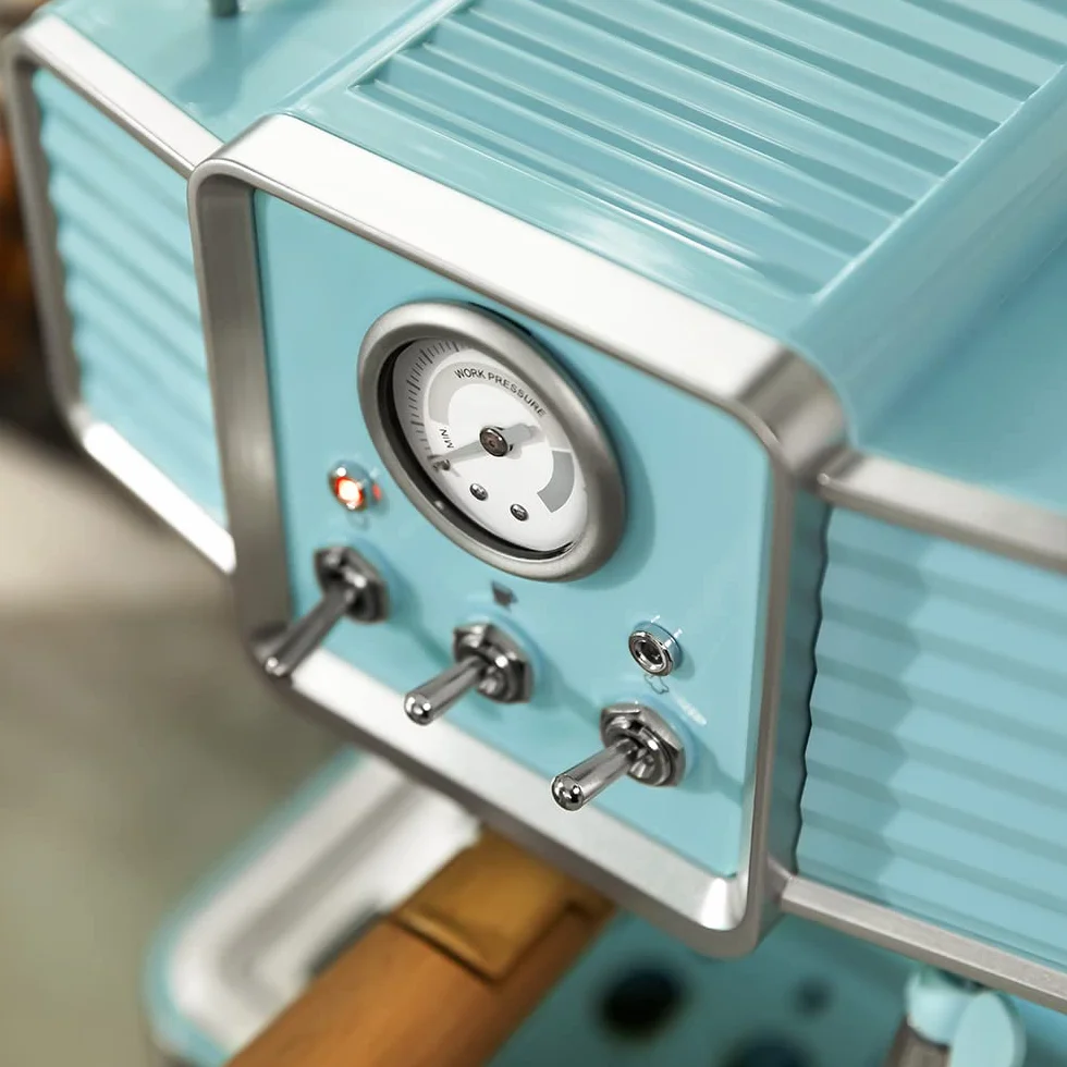 Cecotec 01628 Ekspres do kawy Express Power Espresso 20 Tradizionale Light Blue. 1350 W, Espresso i Cappucicno, 20 barów i Thermoblock, Parowiec, Manometr, Wzór Vintage, Pojemność 1,5 litra