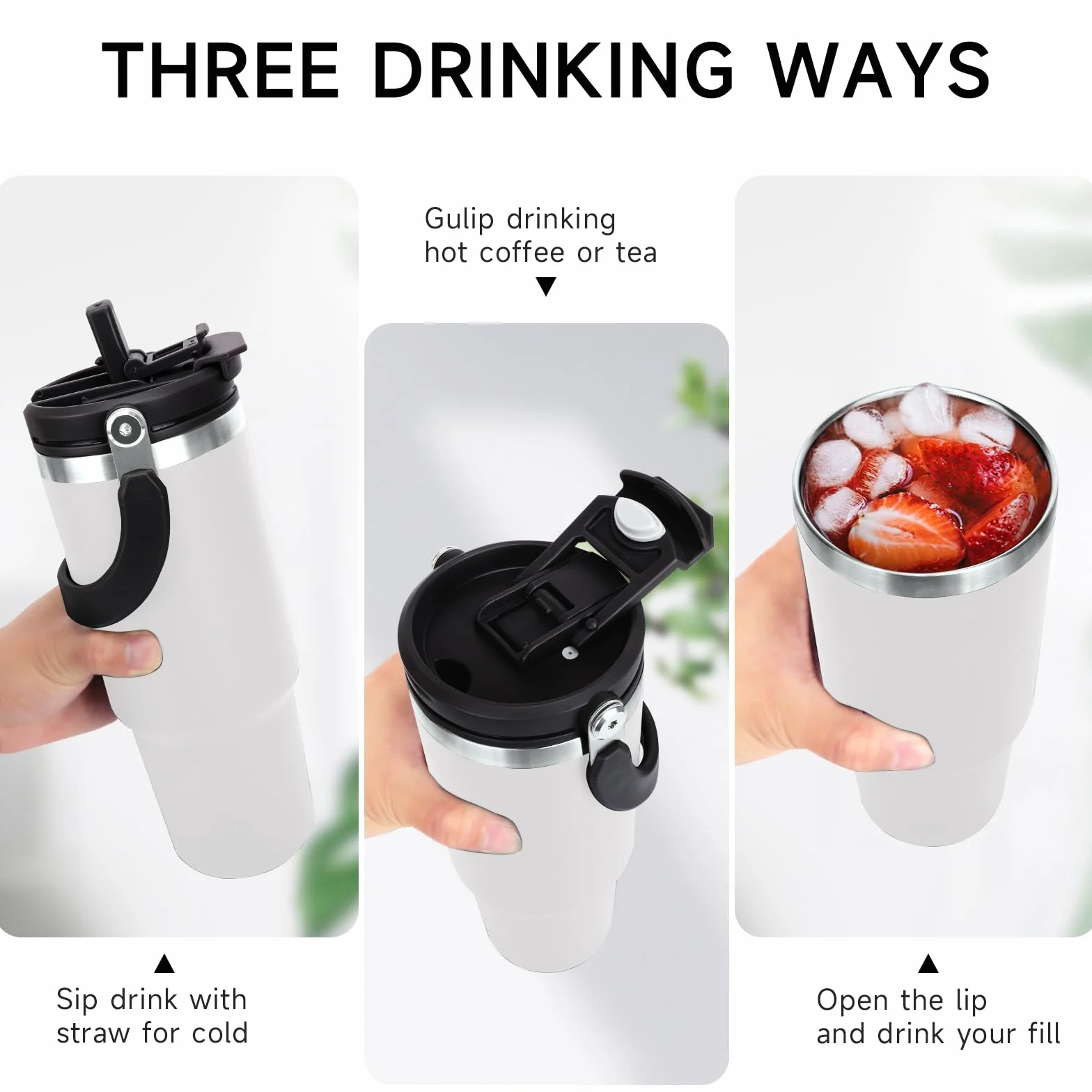 Podróżny kubek z uchwytem, kubek 30oz 900ml kubek podróżny kubek termiczny ze stali nierdzewnej, termos próżniowy, w 100% szczelna butelka na wodę ze stali nierdzewnej