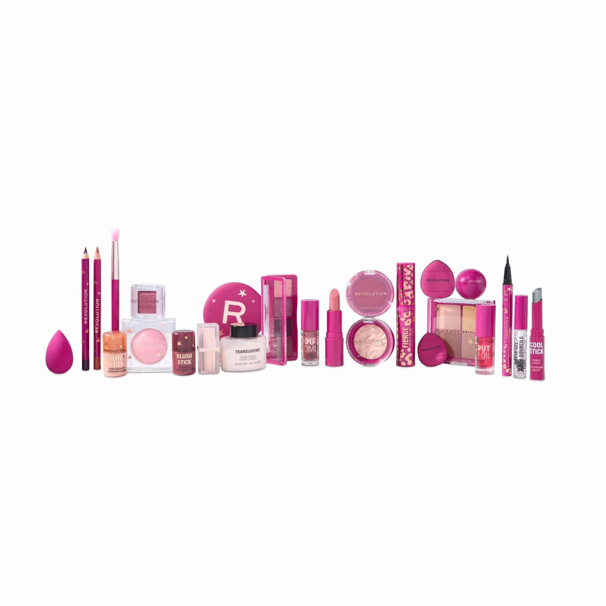Revolution Makeup Adwent Calendar 2025, 24 niezbędne akcesoria kosmetyczne, zestaw upominkowy z błyszczykiem do ust, rozświetlaczem, różem, pędzlem i tuszem do rzęs, wegański, nietestowany na