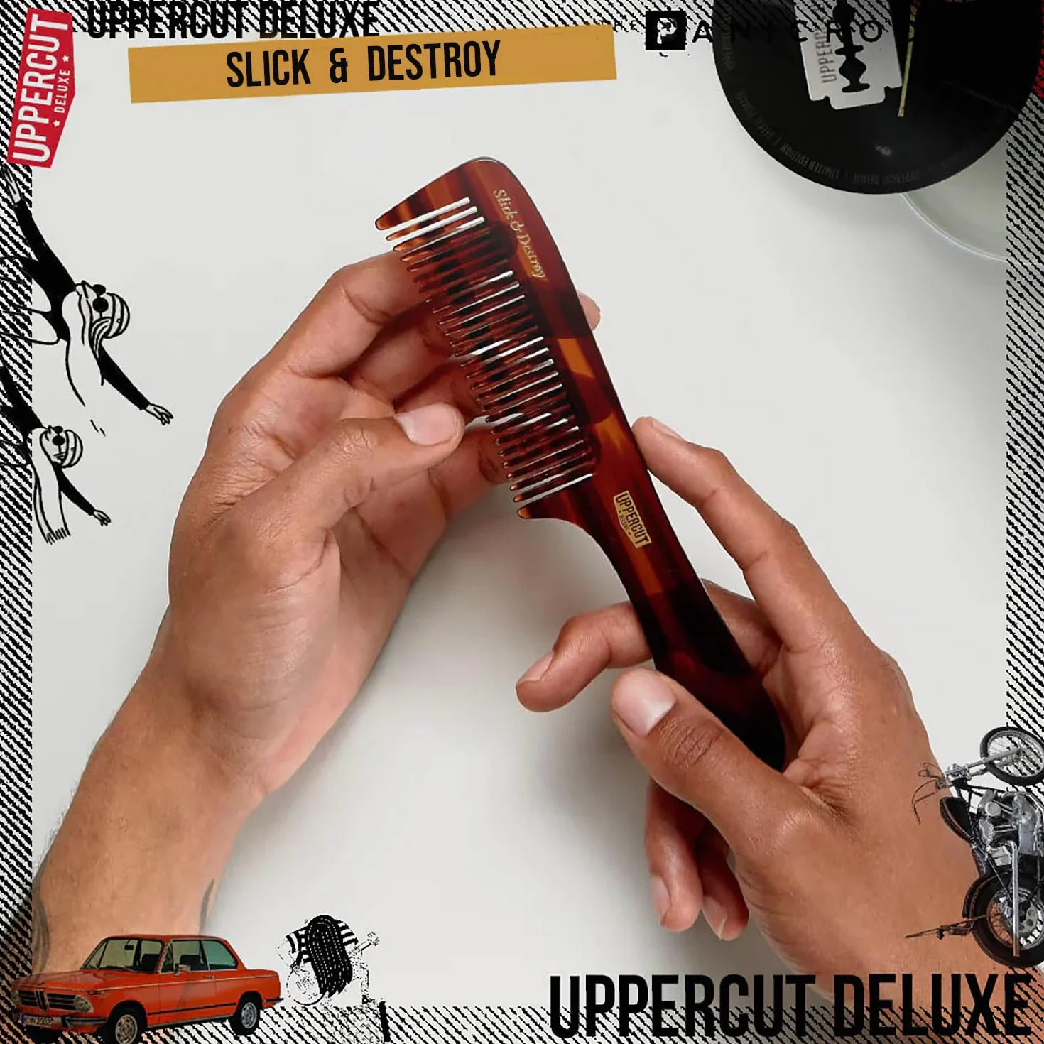 Uppercut Deluxe CT9 Styling Comb, Flat Handled Long Toothed Hair Comb for Ultimate Styling Control, Ideal for Grooming Medium to Long Hair Styles