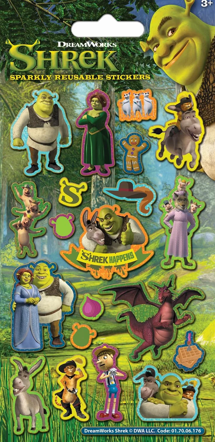Paper Projects 01.70.06.176 DreamWorks Shrek Dragons błyszczące naklejki | Oficjalny produkt licencjonowany | wielokrotnego użytku na nieporowatych powierzchniach, 19,5 cm x 9,5 cm