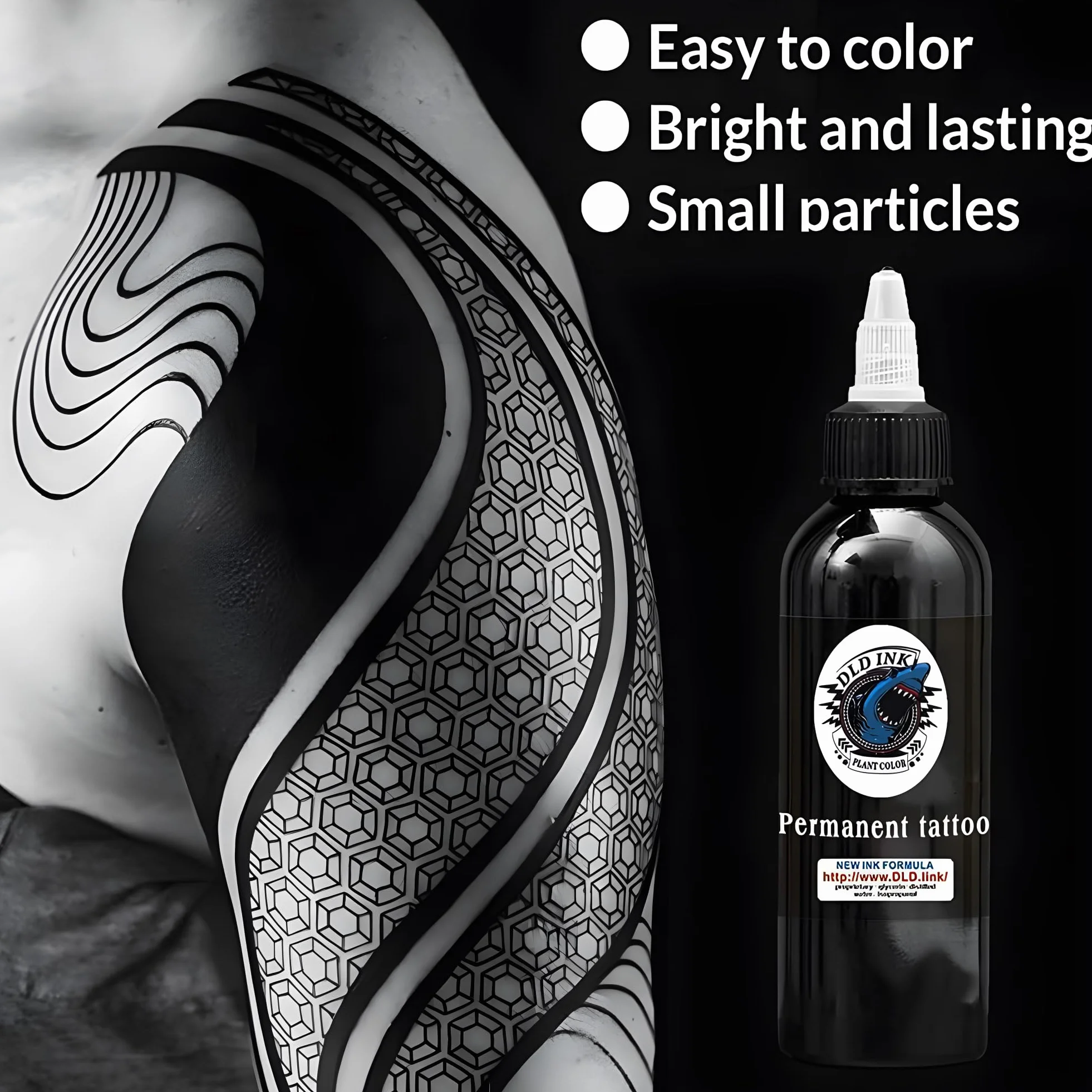 DLD Farba do tatuażu, zaawansowany eyeliner rekin 120 ml, tusz do tatuażu, czarny sztyft i trwały wegetariański tribe mikrokolorowy tusz ciemny czarny profesjonalne akcesoria do tatuażu
