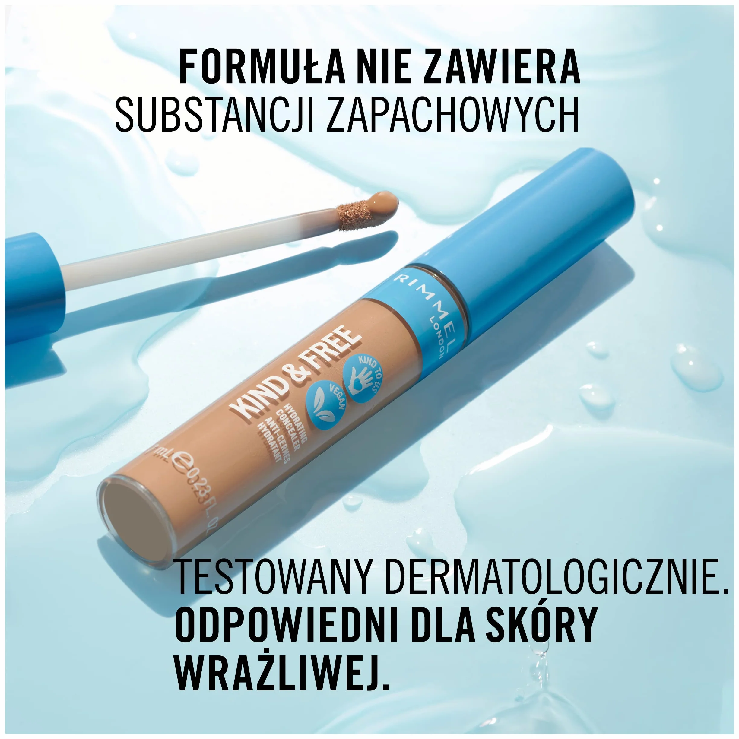 Rimmel KIND&FREE - wegański korektor nawilżający, płynny korektor do cieni pod oczami, testowany dermatologicznie, nr 10 Fair, 7ml