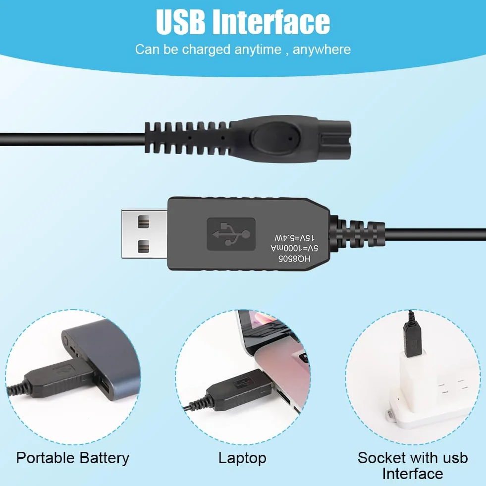 15 V HQ8505 kabel do ładowania do golarki Philips Norelco, HQ8505, seria 3000, 5000, 7000, Norelco, kabel do golenia, ładowarka z małym pędzlem, ładowarka USB