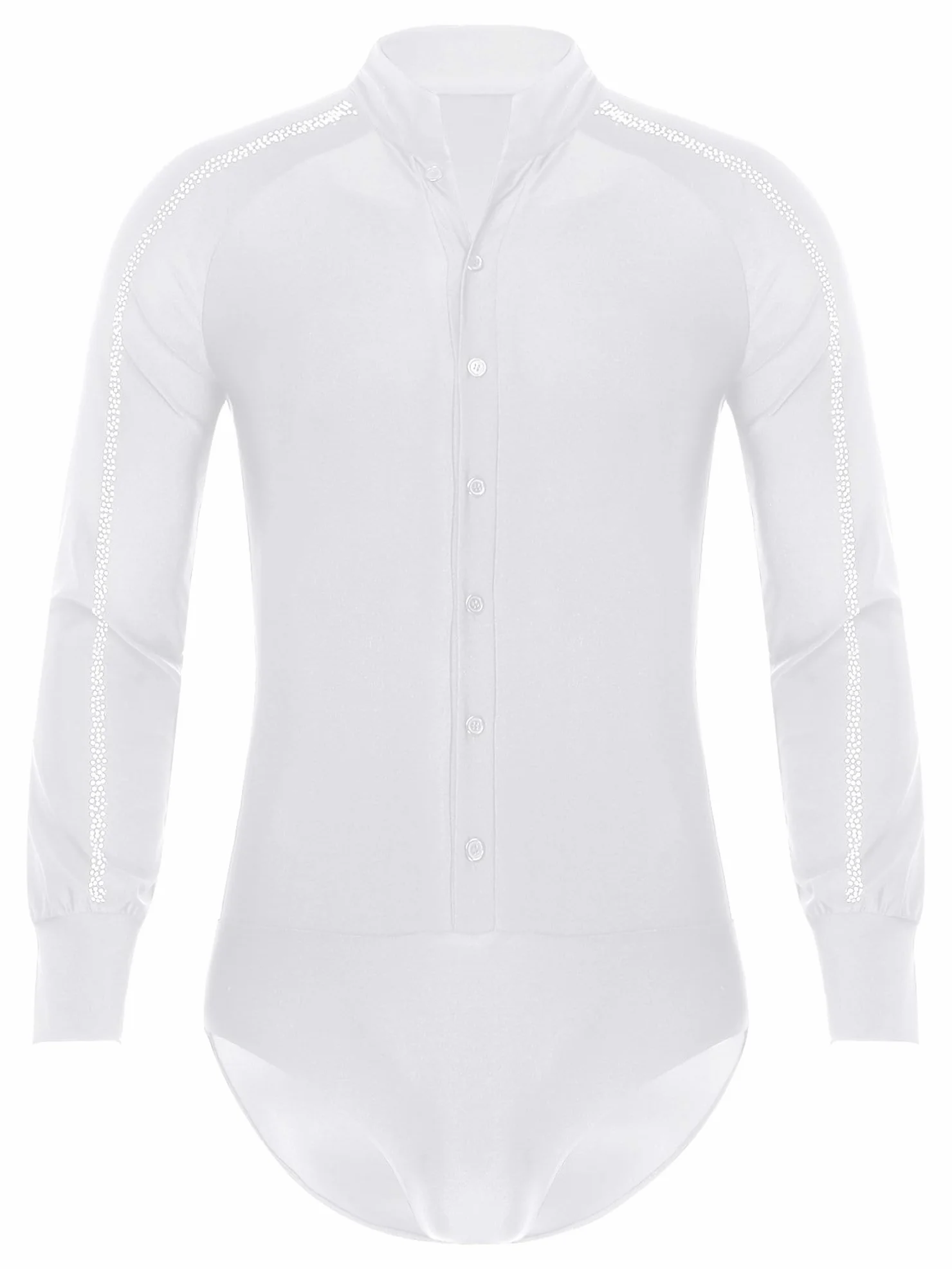 TiaoBug Męskie body koszuli z długim rękawem z listwą na głowę, krój slim fit, body do tańca, odświętne bluzki dla dżentelmenów z majtkami, do jazdy na łyżwiarstwie figurowym, kombinezon,