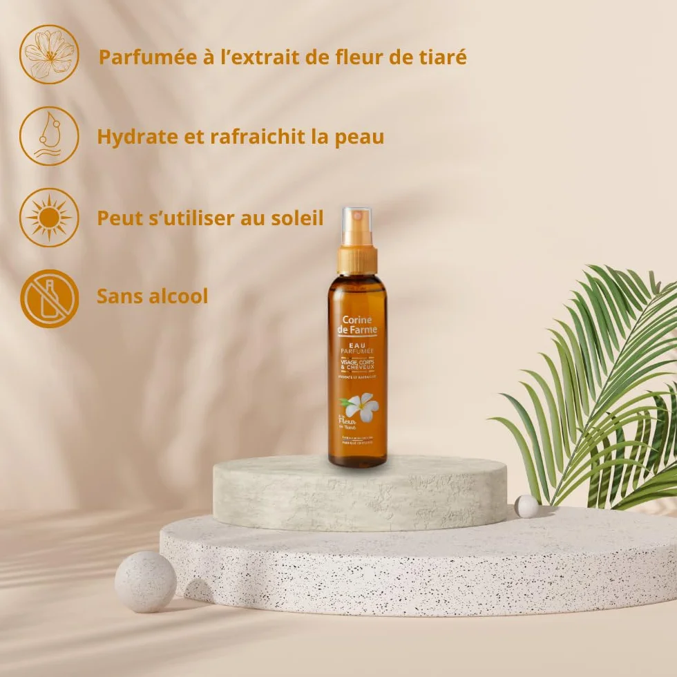 Corine de Farme - Monoi Tiaré Perfumowana woda - Mgła do pielęgnacji twarzy, ciała i włosów - Nawilża, chłodzi i perfumuje skórę - Bezalkoholowa - 150 ml