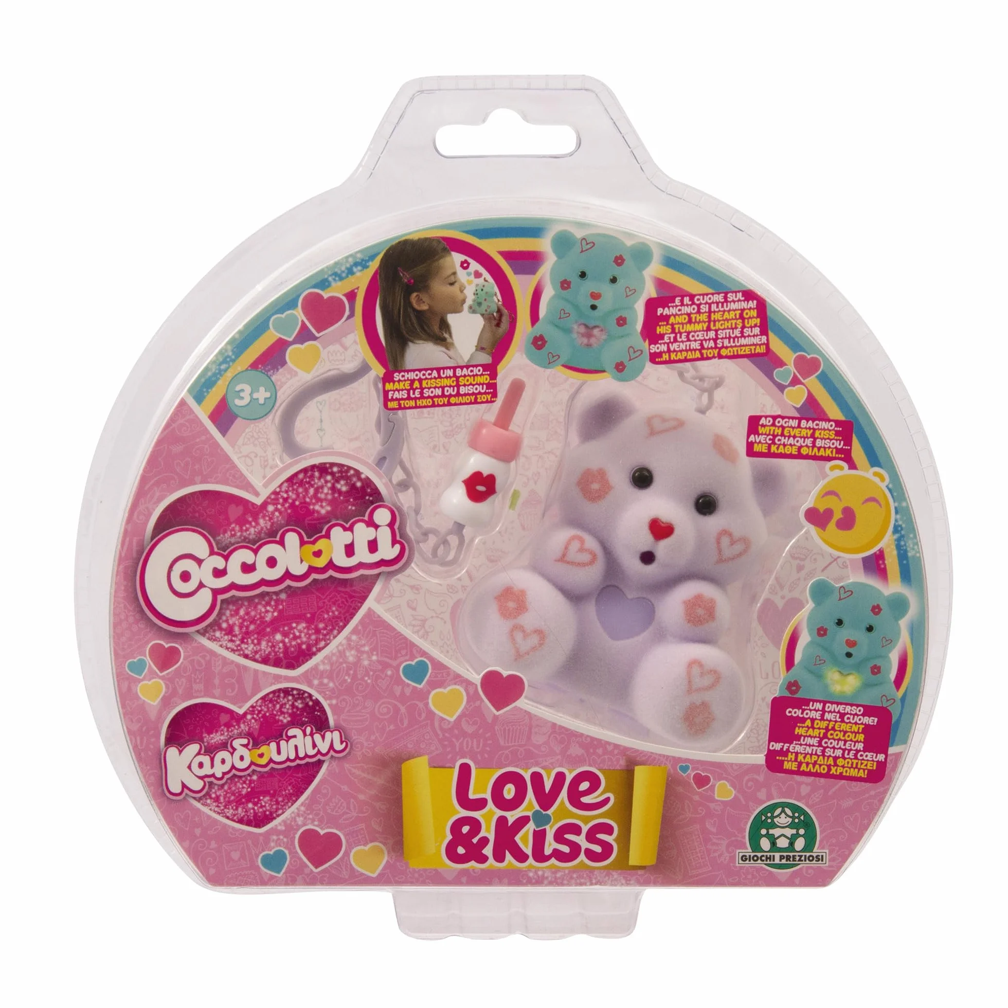 Giochi Preziosi COCCOLOTTI, interaktywny miś, który cię całuje, efekty świetlne, fioletowy wzór, dla dzieci od 3 lat, CCL094