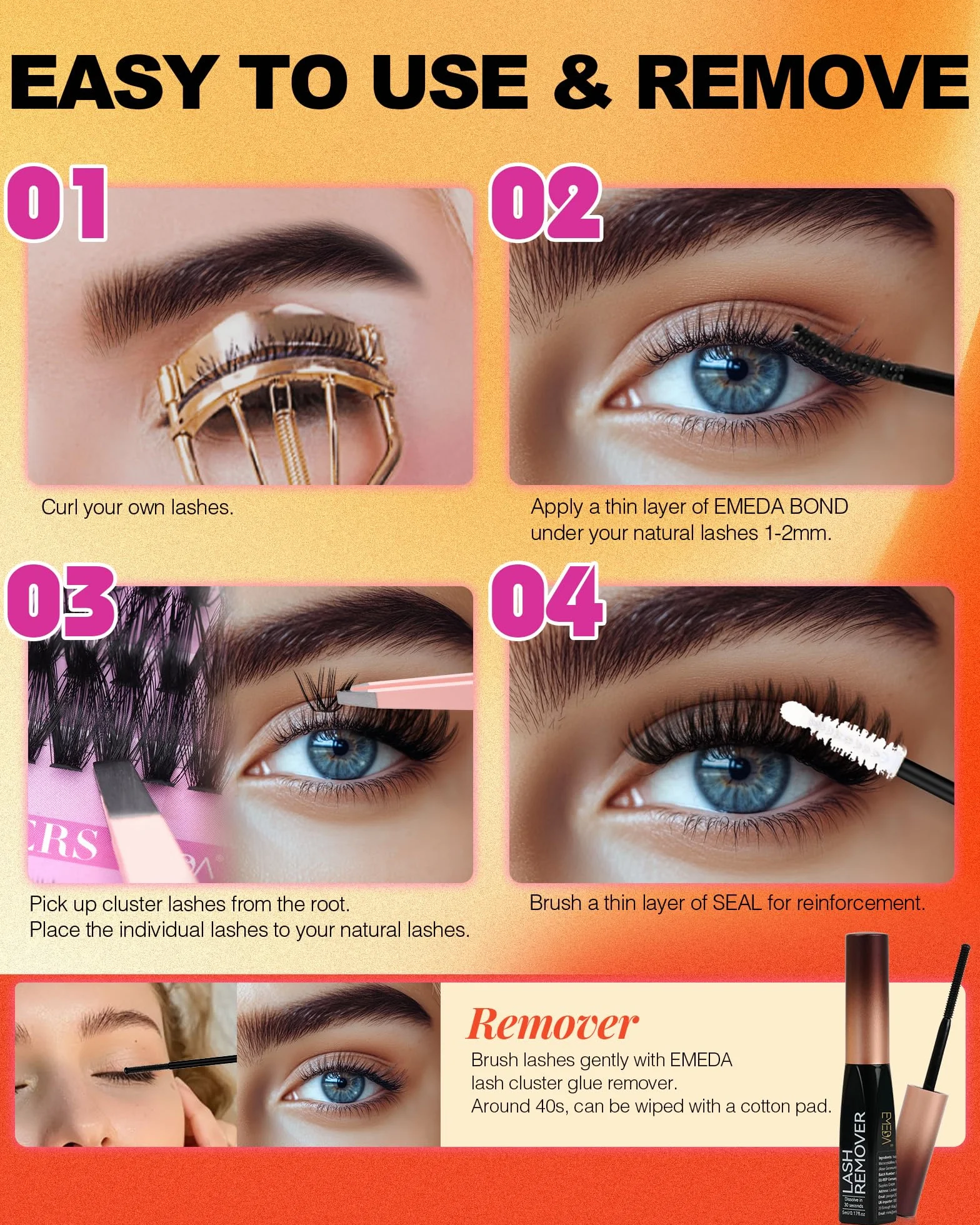 EMEDA Efekt 3D Klastry rzęs 40D Cluster Przedłużanie rzęs 8-16 mm Mix C Curl Cluster Lashes Naturalne i puszyste Przedłużanie rzęs Pojedyncze rzęsy DIY (40D, 0,07 C Mix)