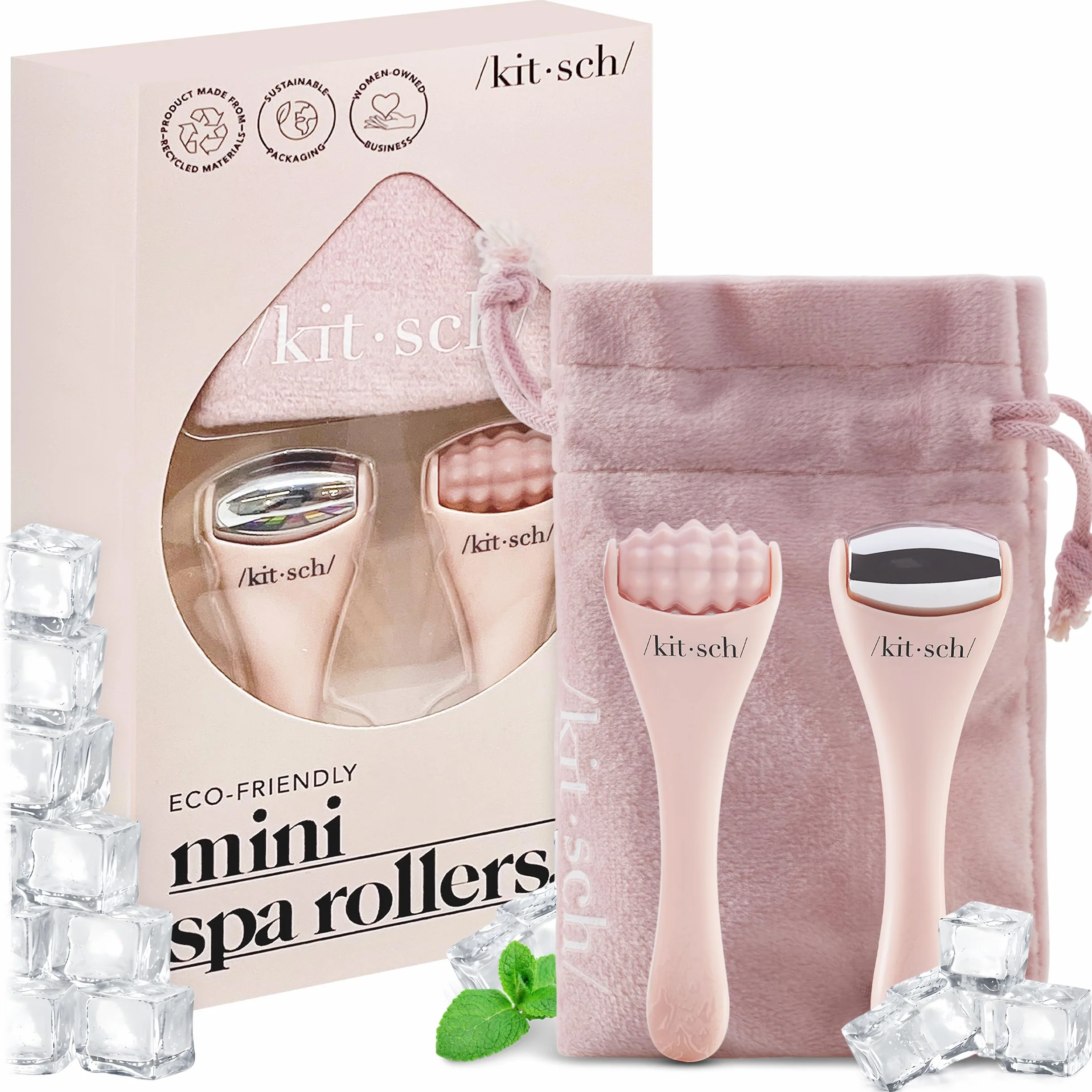Kitsch Mini wałek do lodu i mini zestaw wałków do twarzy z woreczkiem, wałek do lodu do łagodzenia obrzęków twarzy i oczu, wałek do twarzy i masażer twarzy, wałek do oczu do opuchniętych oczu, wałek