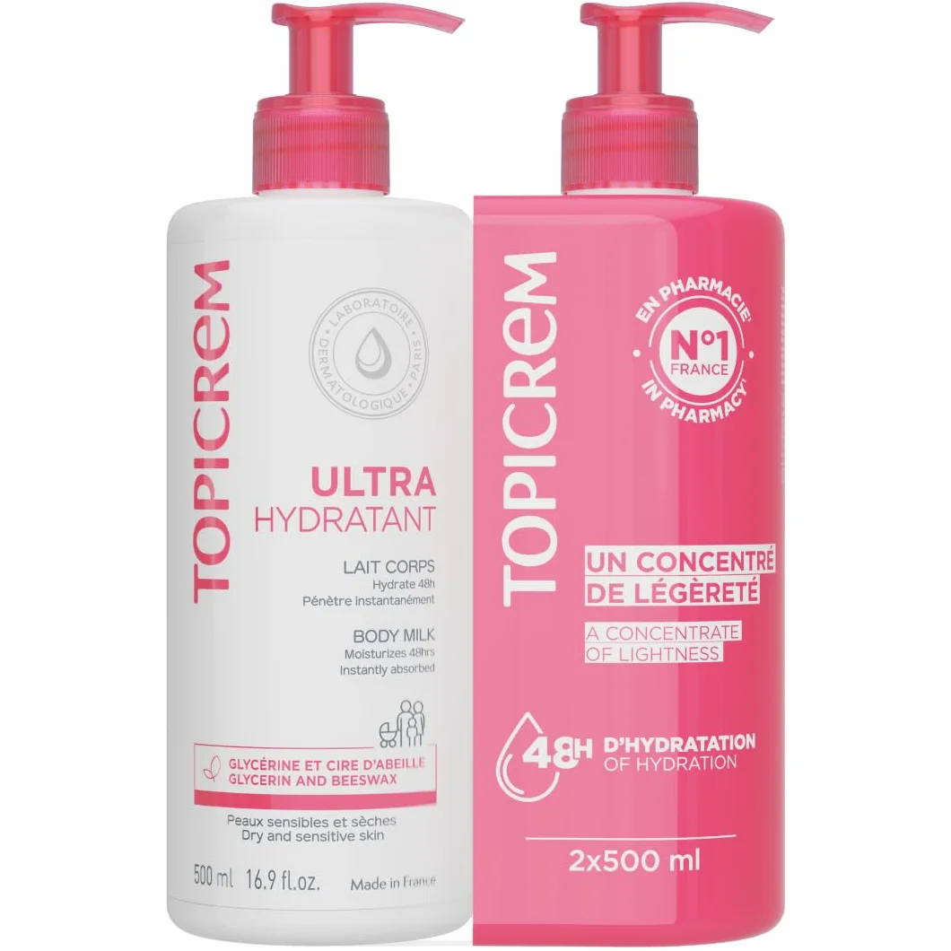 Topicrem Ultra Hydratant Lait Corps Balsam do Ciała 2 x 500 ml Biały Różowy