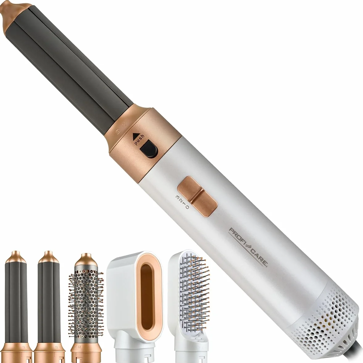 ProfiCare® Szczotka z ciepłym powietrzem, 4 w 1, do loków, objętości, prostowania i suszenia, okrągła suszarka 1000 W, szczotka do suszarki do włosów, 3 stopnie | w zestawie organizer do
