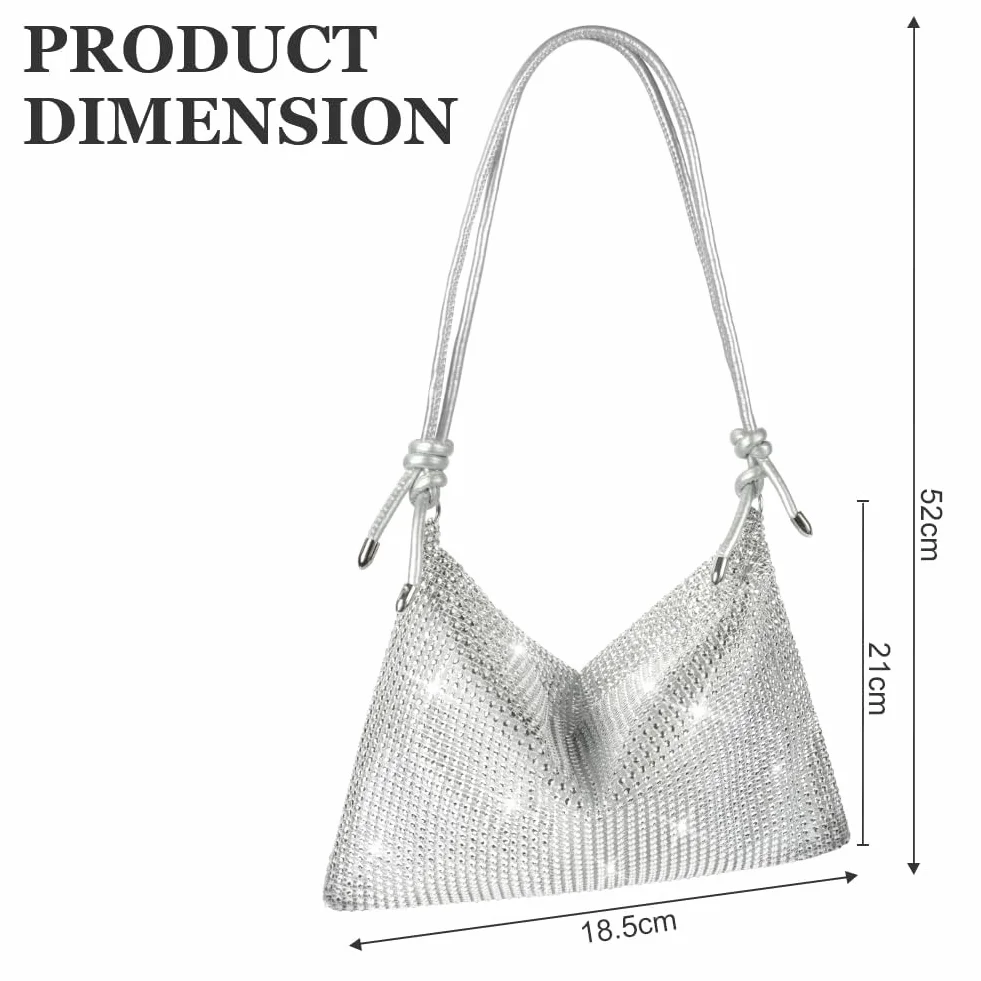 Torba crossbody z kryształem górskim srebrna kopertówka stras wieczorowa