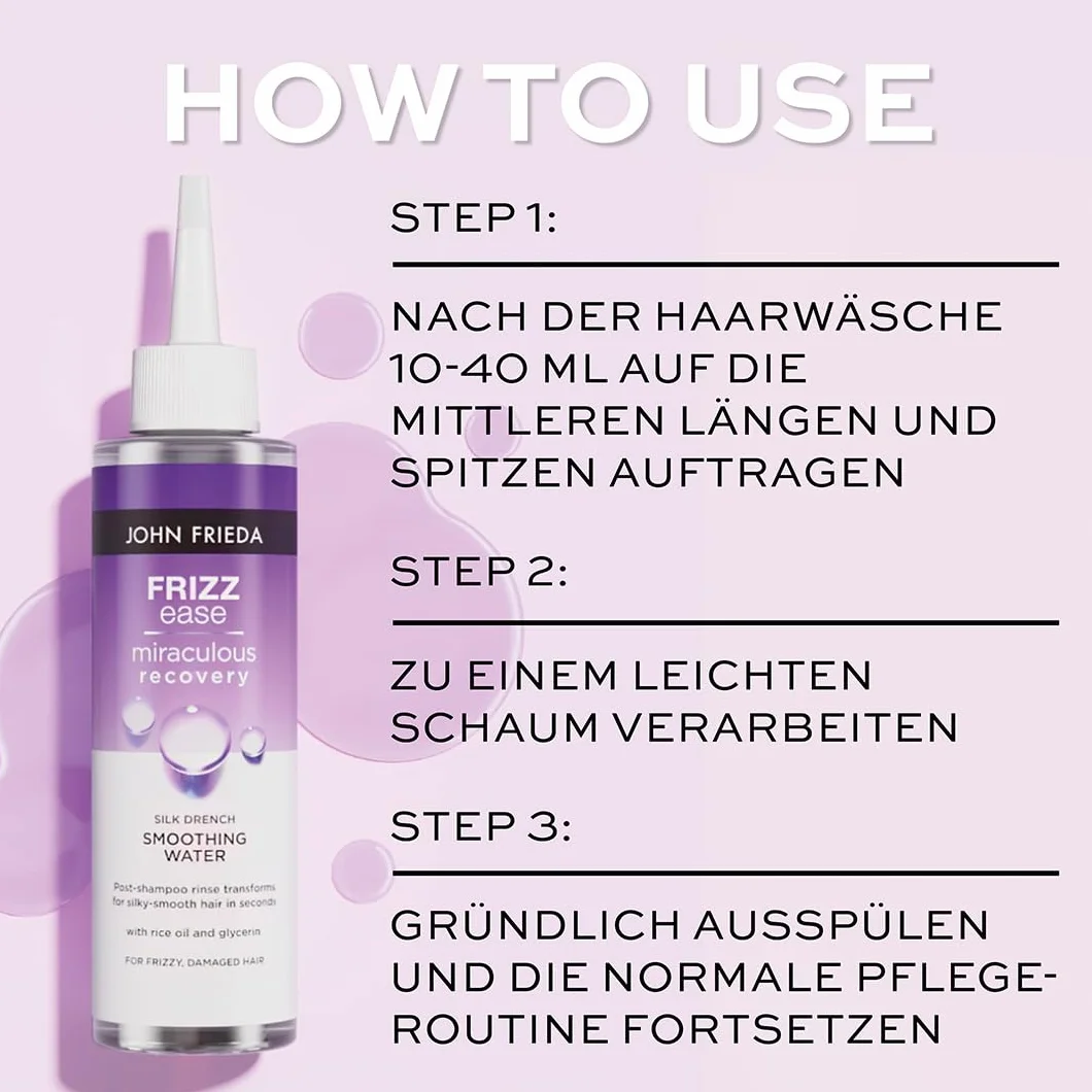 John Frieda Frizz Ease Wunder-reparation Silk Drench Smooting Water – zawartość: 200 ml – redukuje łamanie się włosów i rozdwajanie końcówek oraz zapewnia lepszą ochronę przed przyszłymi uszkodzeniami