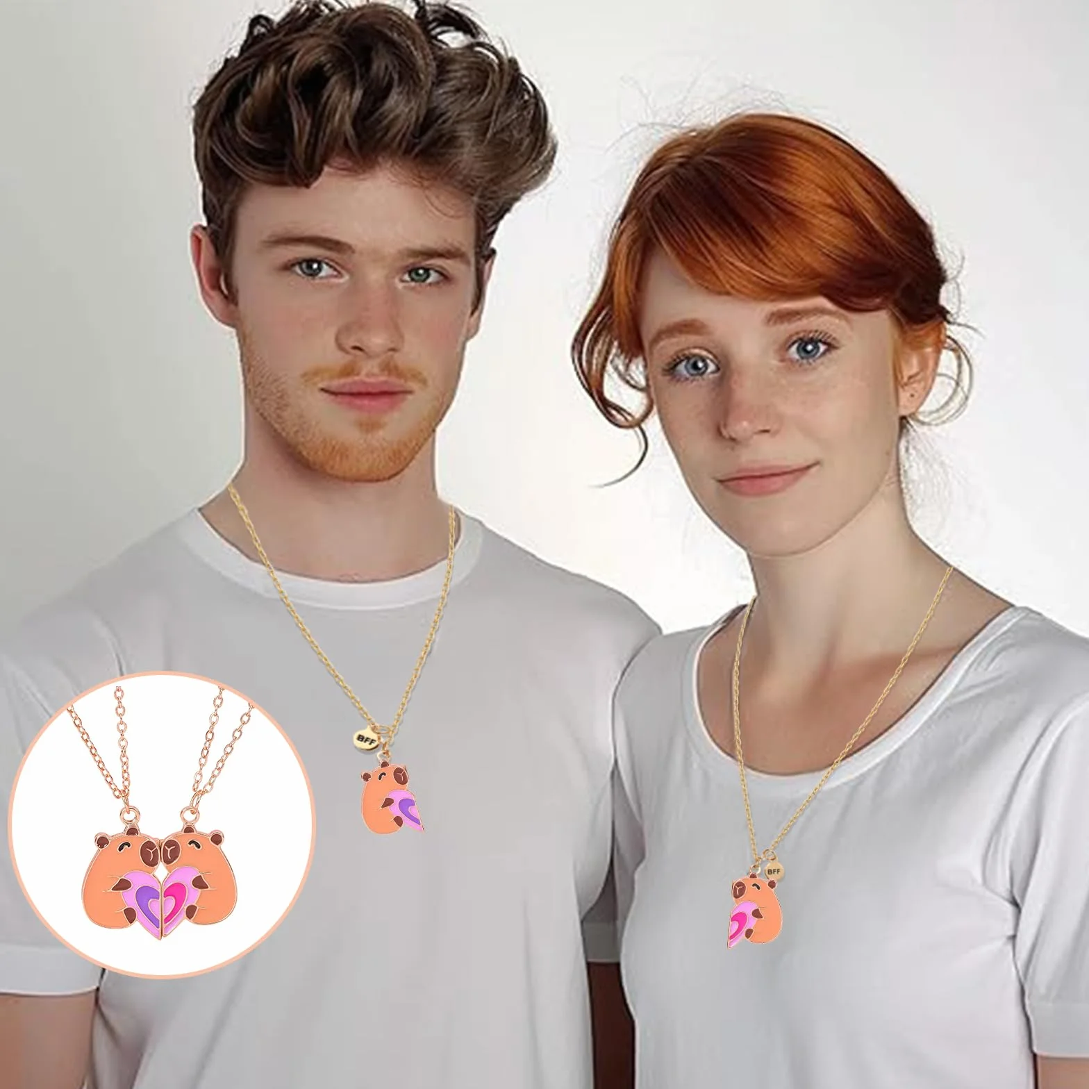 2 sztuki naszyjników przyjaźni z kapybarą, naszyjniki przyjaźni z kapybarą dla 2 dziewczyn, naszyjniki dla najlepszych przyjaciół BFF z wisiorkami w kształcie serca i rąk, pasujące