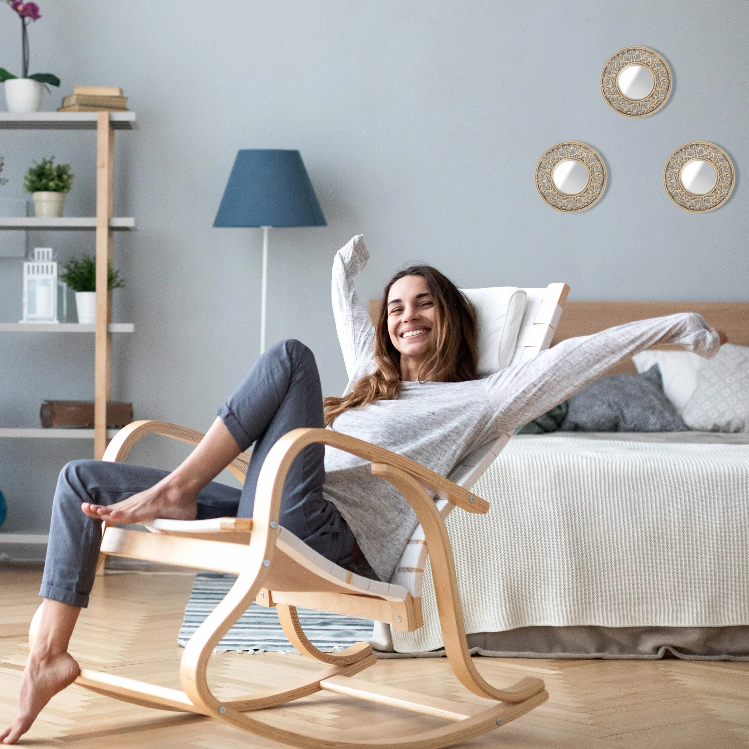 Relaxdays lustro ścienne okrągłe na korytarz lusterko dekoracyjne na ścianę do pokoju 3szt Ø 25 cm, złoty/czarny