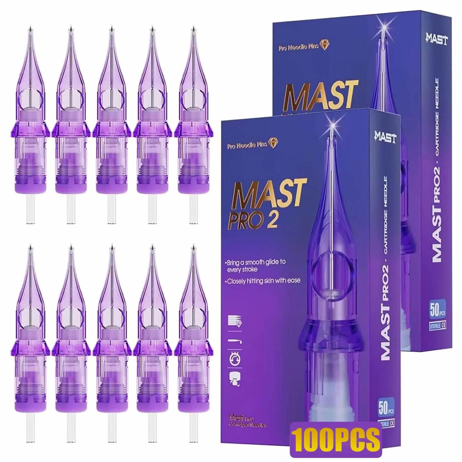 Mast Pro2 Tattoo Cartridges Needles Set Mixed Size 100 pieces #12 0.35mm Standard Bugpin Round Liner Curved Magnum Shader Tattoo Nadeln 1RL 3RL 5RL 7RL 7M 9M 11M 7RM 9RM 11RM for Tattoo Maschine Pen