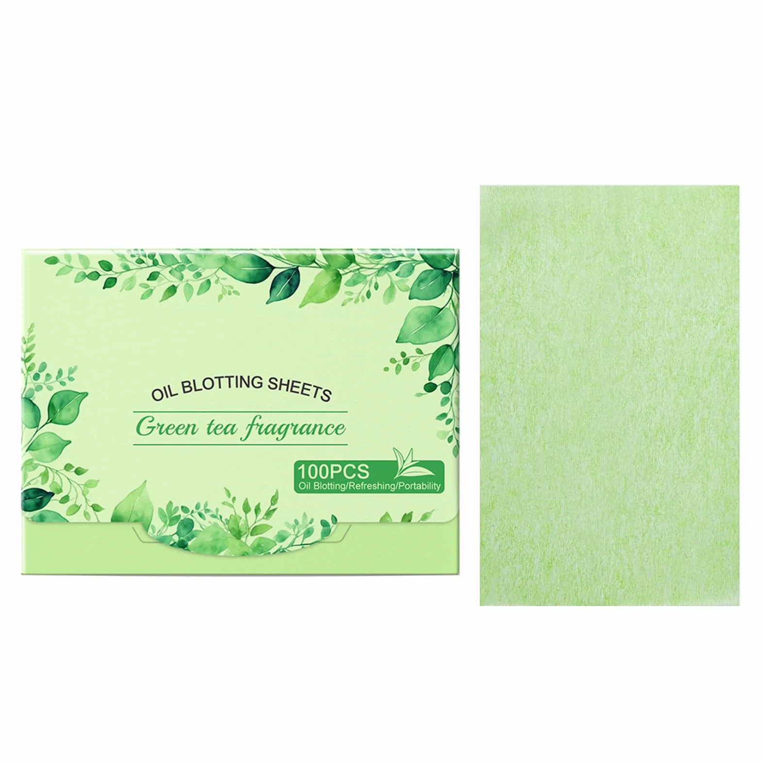 Oil Blotting Sheets, Face Absorbing Paper, Shine Makeup Friendly Pads, Gentle Non-Sticky Texture, 100 Count Wipes, Ideal for Freshening, Oily Skin Control, Green
