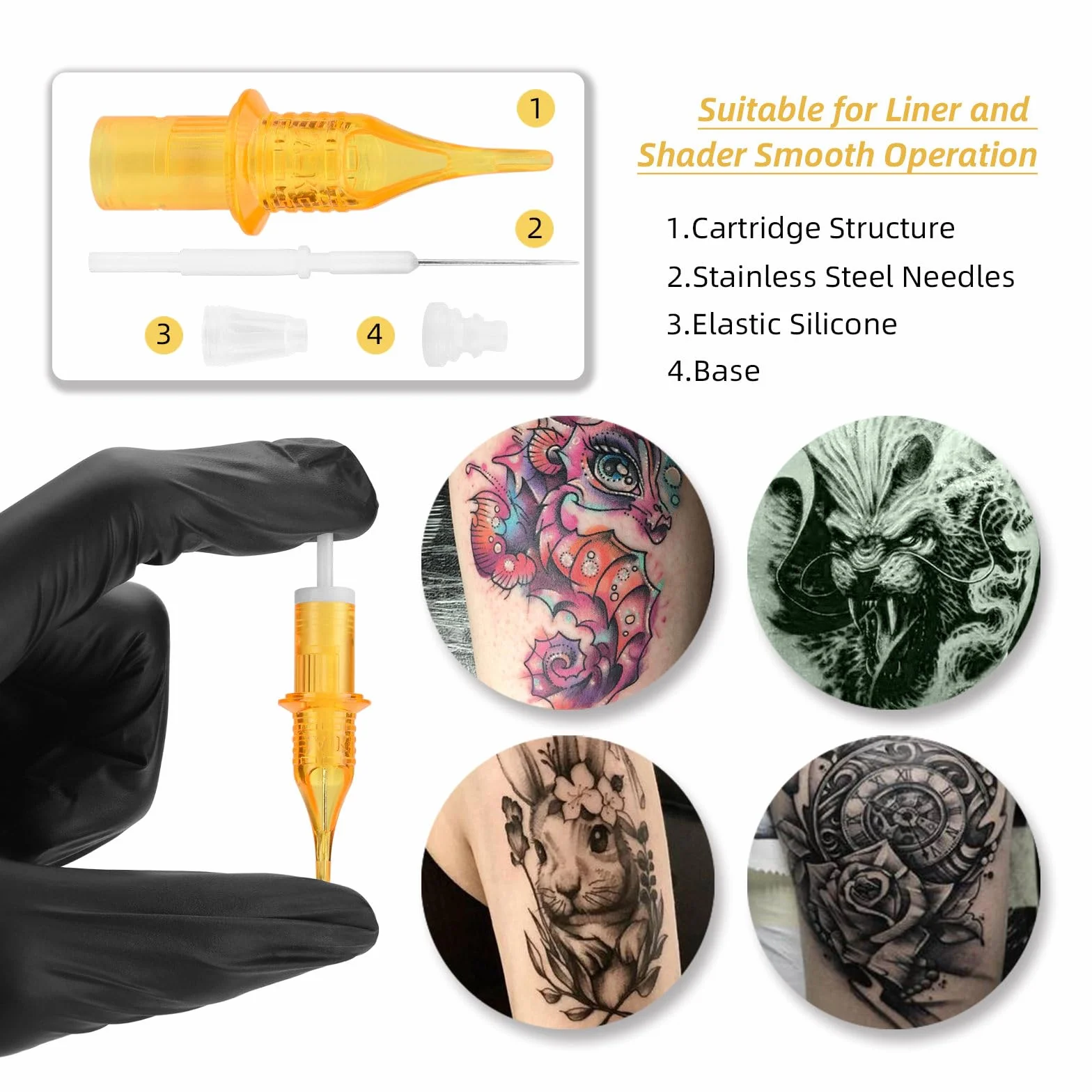 ATOMUS Professional Tattoo Pen Kit Rotary Tattoo Machine Kit 31.5mm Diameter Tattoo Gun 10pcs 3RL Cartridge Needles 50pcs M Ink cups
