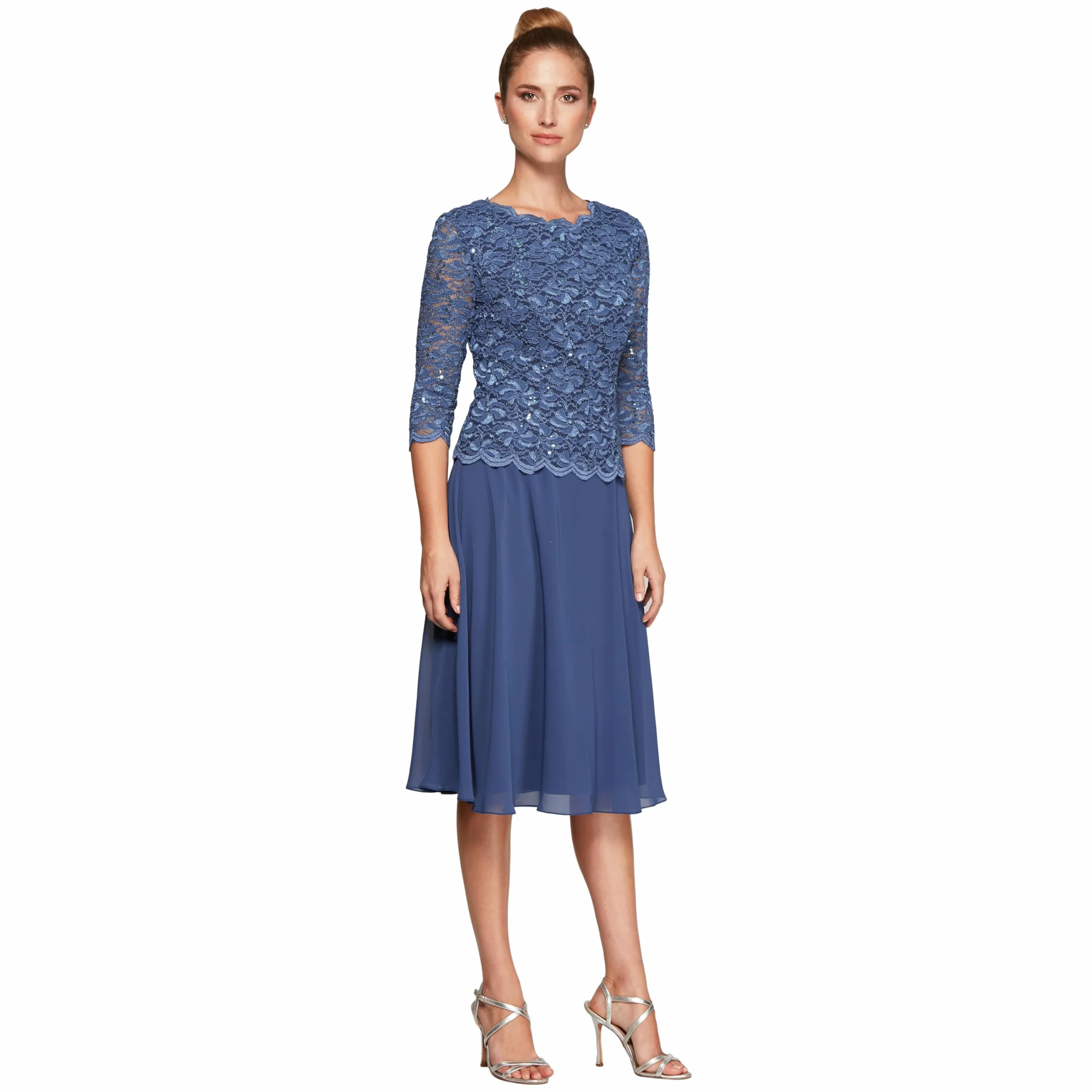 Alex Evenings Sukienka na specjalną okazję damski Tea Length Sequin Mock Dress Petite and Regular Size