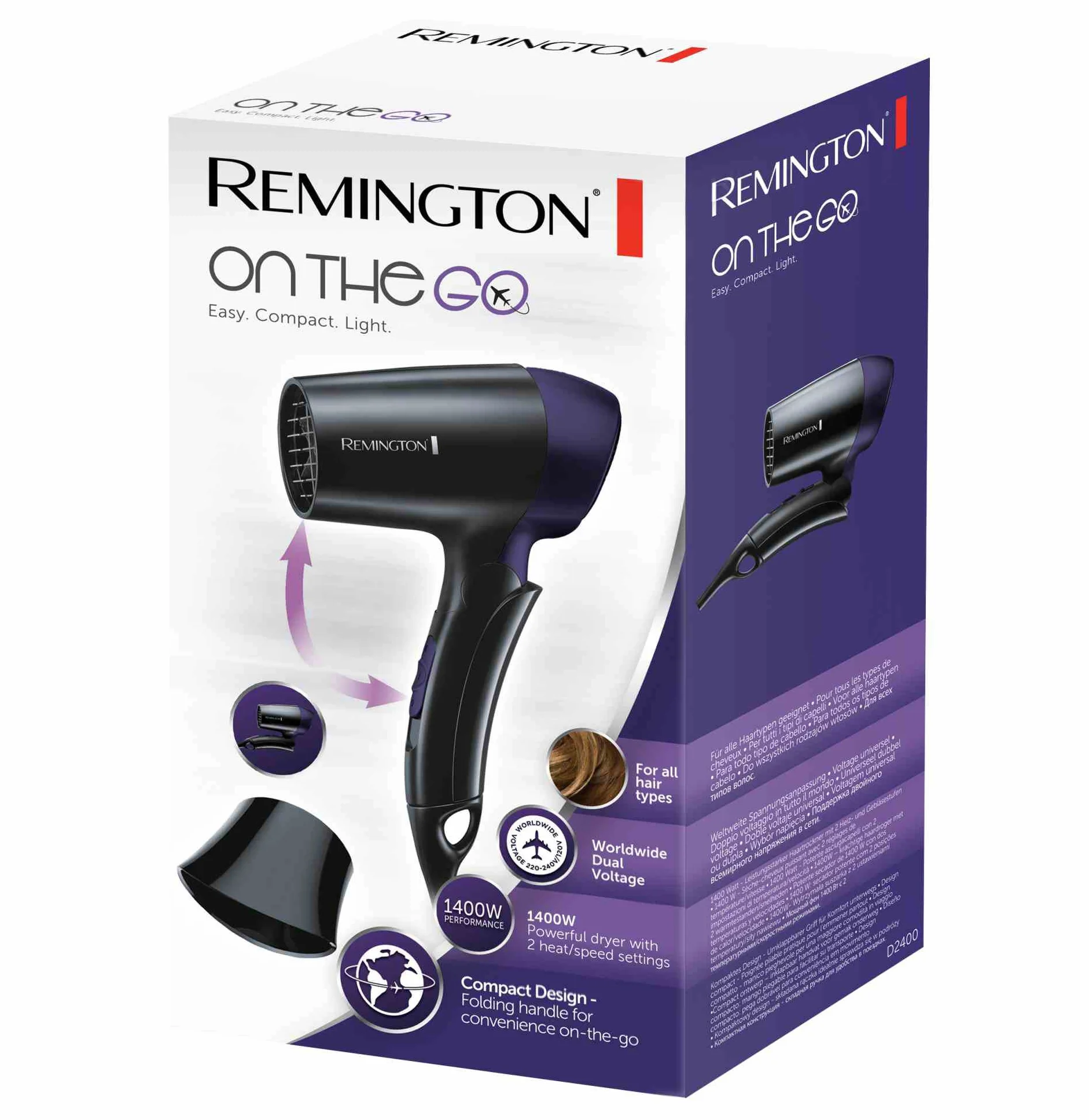 Remington suszarka do włosów turystyczna 1400W czarna On The Go D2400