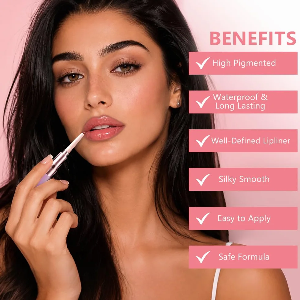 Lip Liner Stain, konturówka do ust 2 w 1 i błyszczyk do ust z dwoma końcówkami, wodoodporna plama do ust Peel Off Finish o wysokiej pigmentacji i gładkości, konturowanie, do wszystkich rodzajów