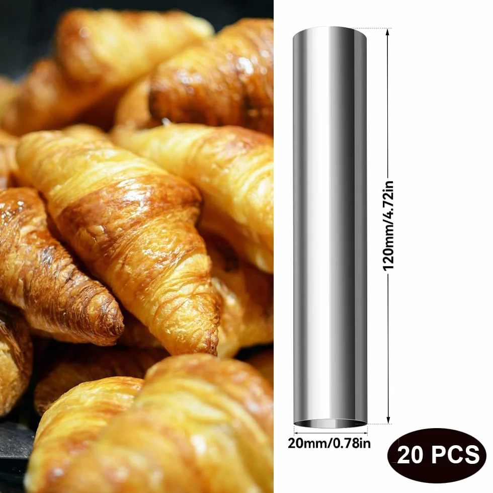 Forma do Cannoli, 20 sztuk ze stali nierdzewnej Rurki do piasty pianki do cannoli Antyspazmatyczna forma do pianki do cannoli, rogalików, rogalików, rogalików z kremem, akcesoria do pieczenia