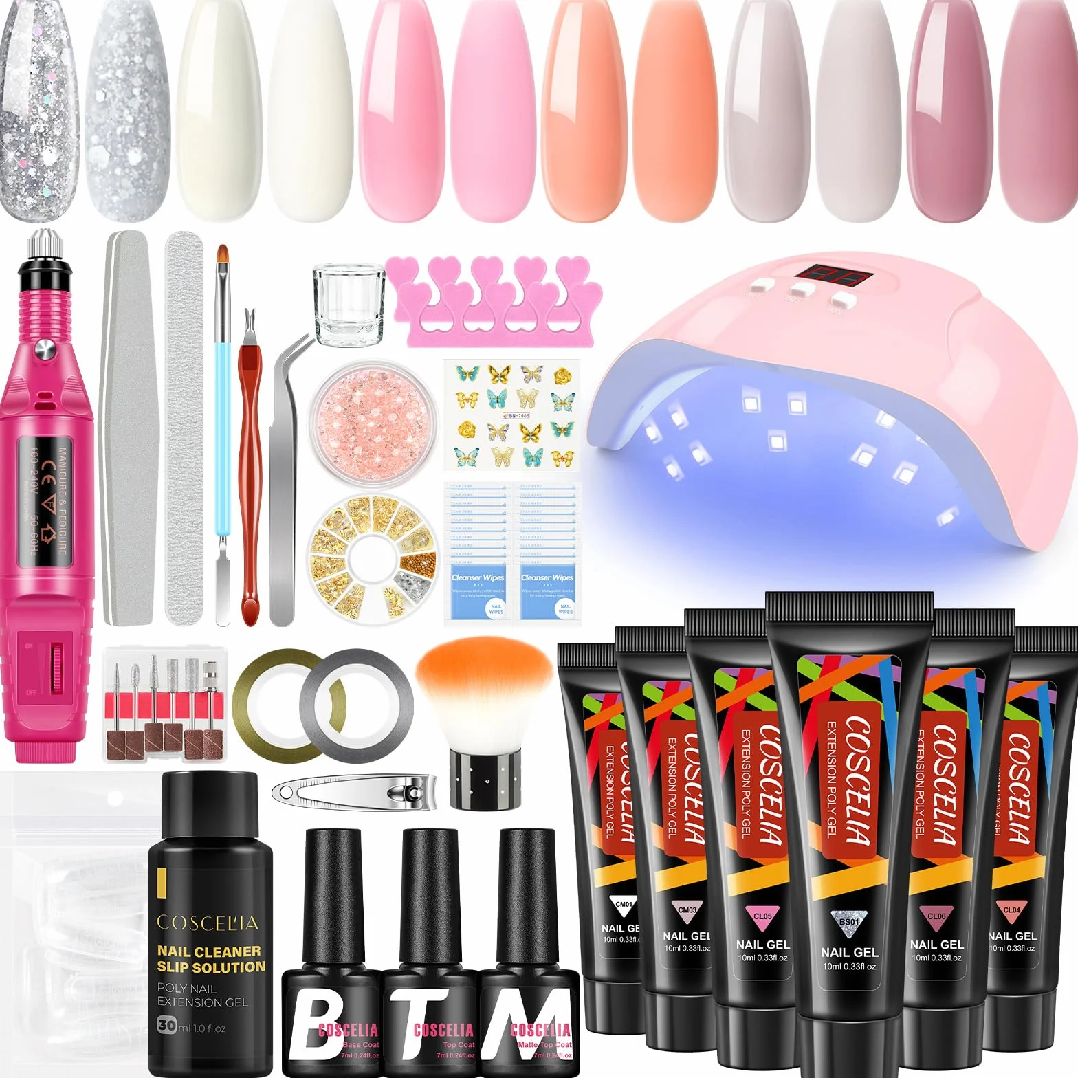 Zestaw żelowych paznokci poly do manicure'u z lampą UV 36 W, 6 kolorów, przedłużenie z podstawą i wierzchnią powłoką, akrylowe slipy