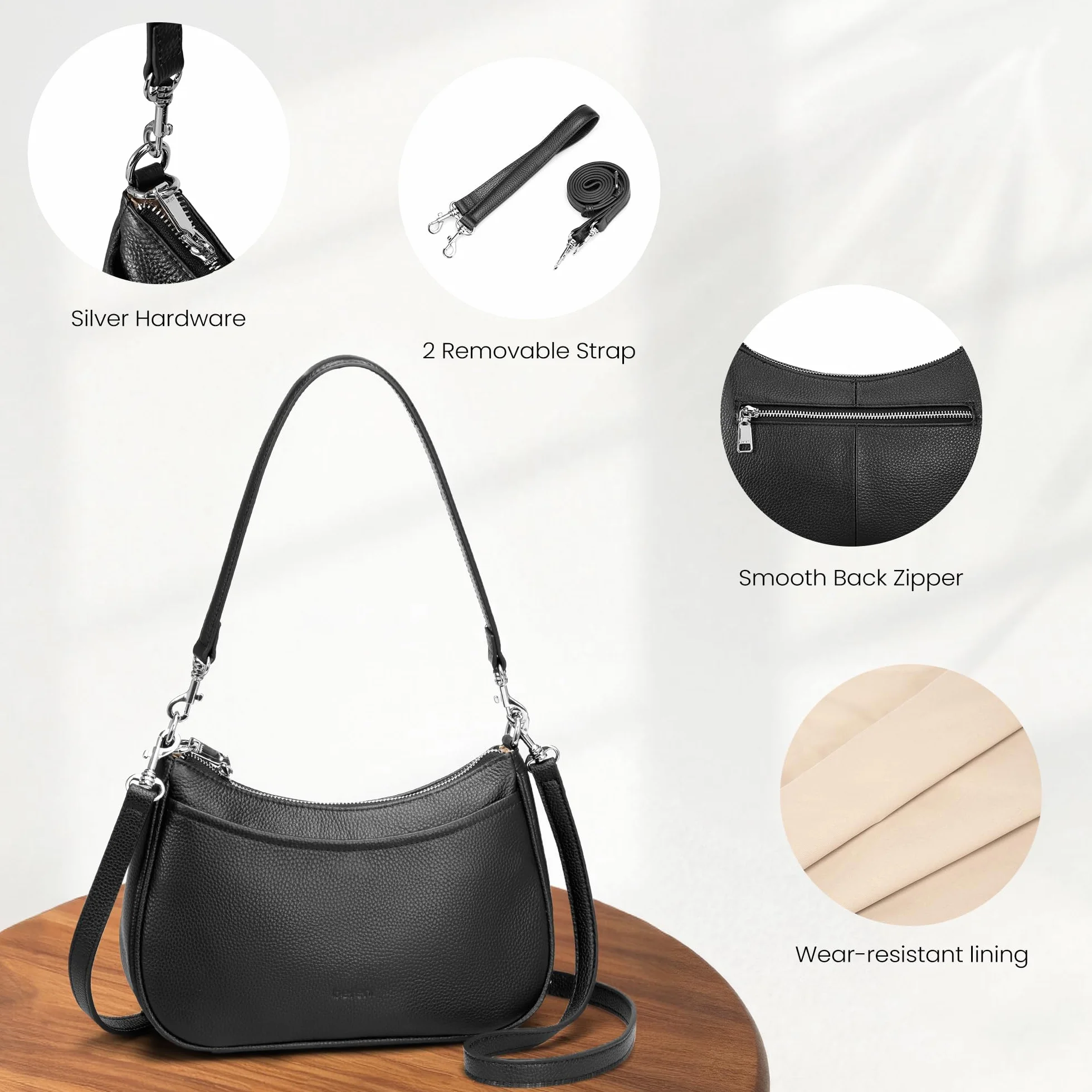 befen Torebka damska z prawdziwej skóry, mała torba na ramię, elegancka torba Hobo Bag dla kobiet, z blokadą RFID, torba na ramię z 2 paskami na ramię – modna, prosta, klasyczna