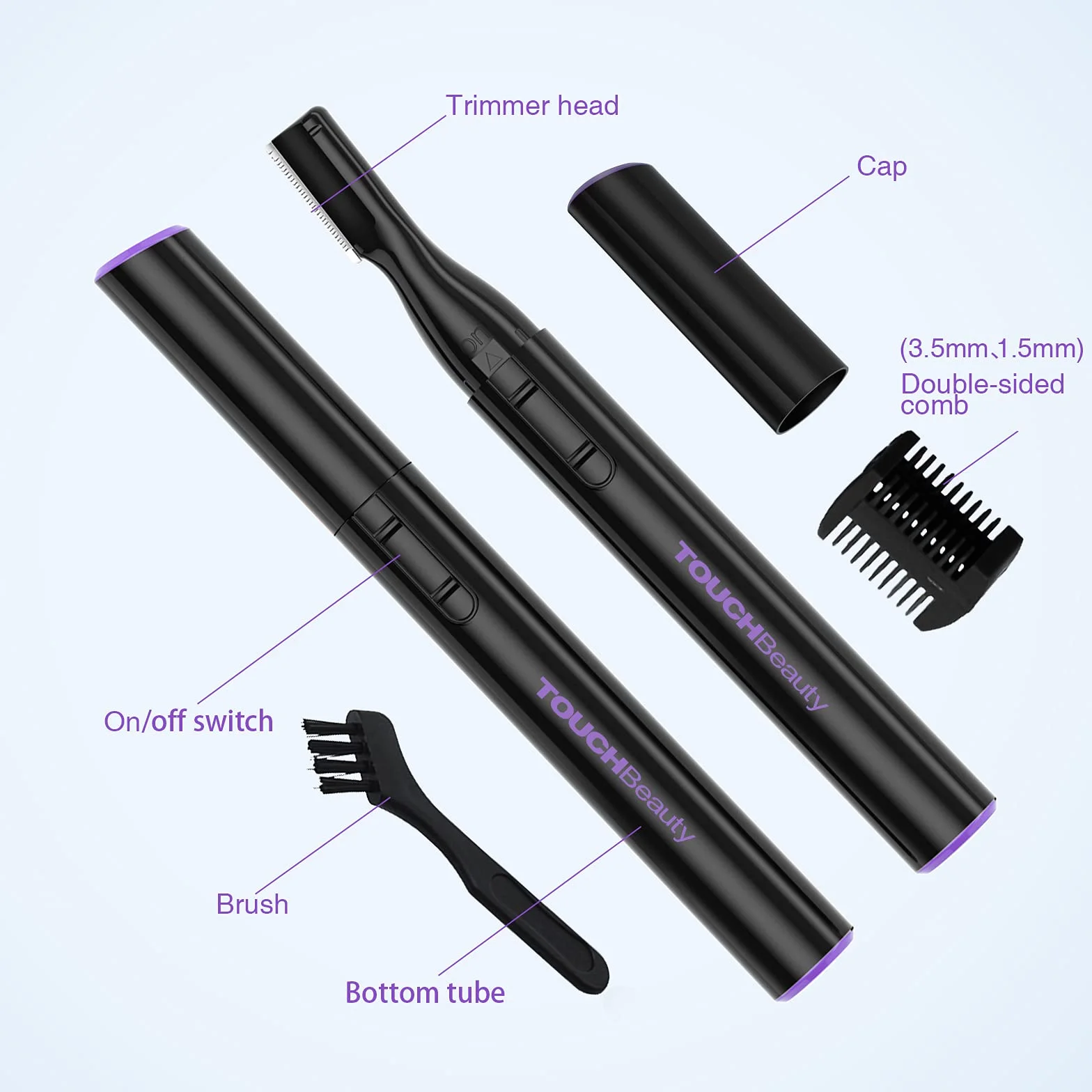 TOUCHBeauty Elektryczny trymer do brwi, przyrząd do usuwania włosów brwi, bezbolesny trymer do włosów na twarzy dla kobiet, przenośna golarka damska AG-815B (czarna)