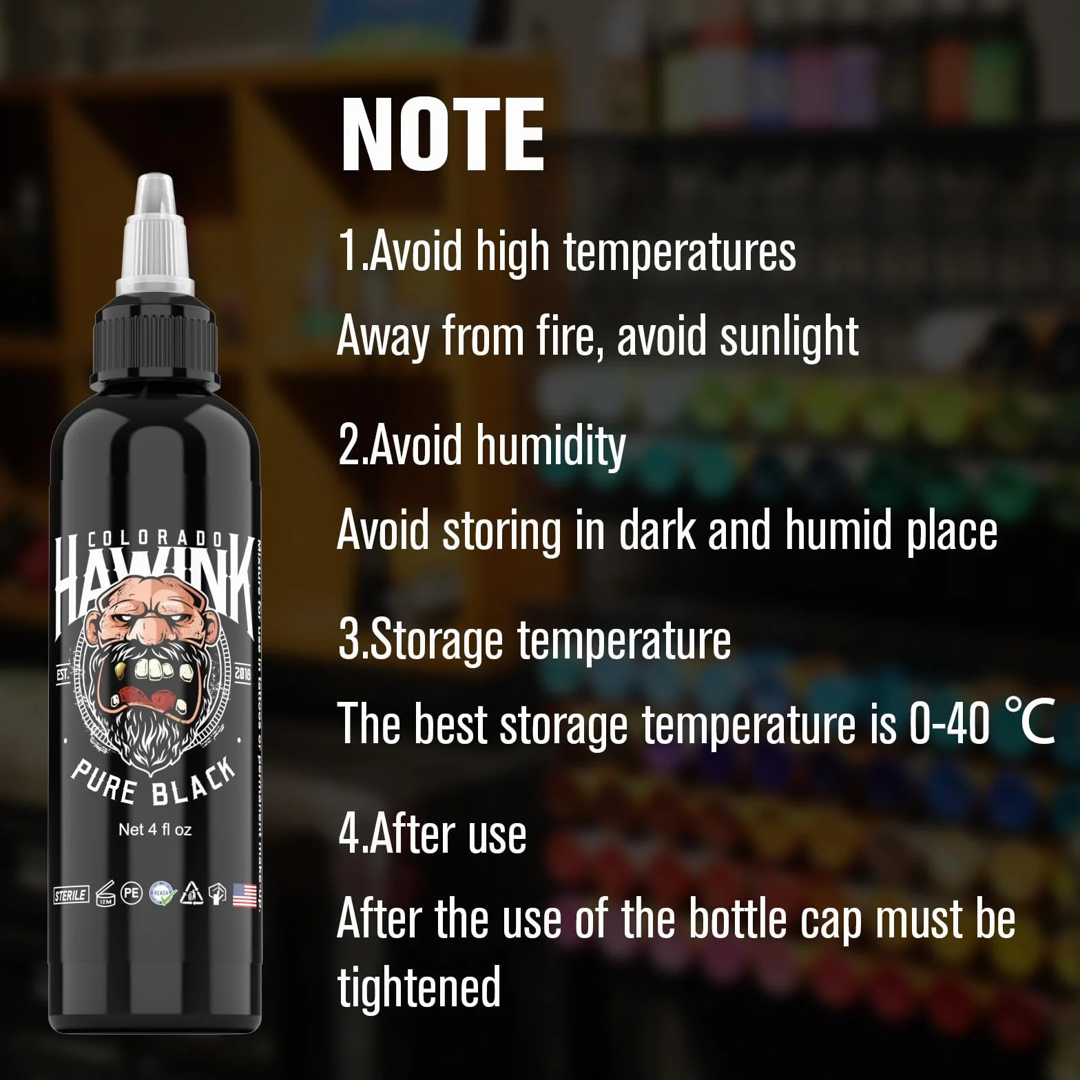 HAWINK Tusz do Tatuażu Black Professional 120ml (4oz) Przyjazny dla Wegan, Standard USA, Pigmentowy Tusz do Tatuażu, Czysty Czarny TI203-120-001