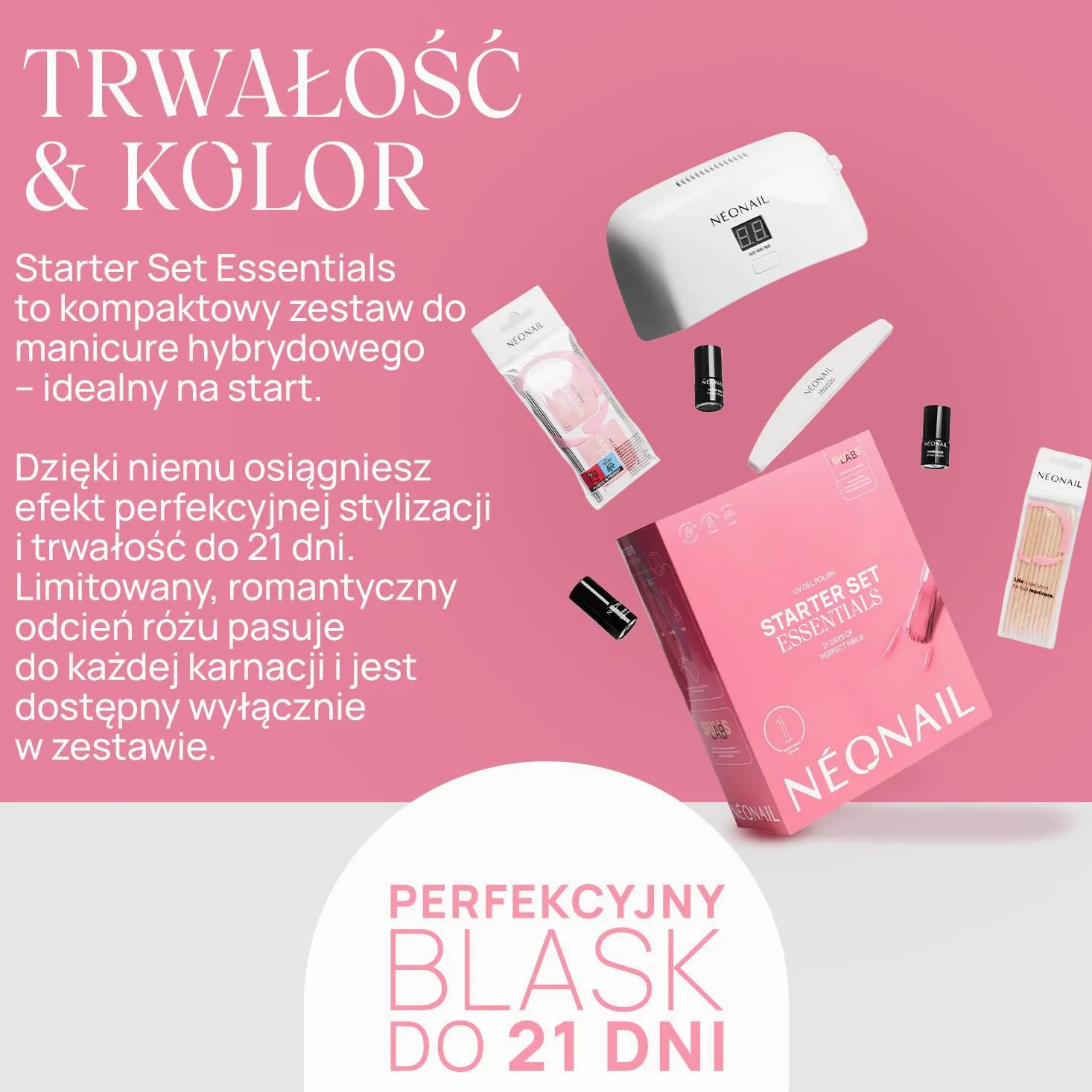 NÉONAIL Zestaw do manicure hybrydowego Essentials Starter Set z lampą LED 10W/36
