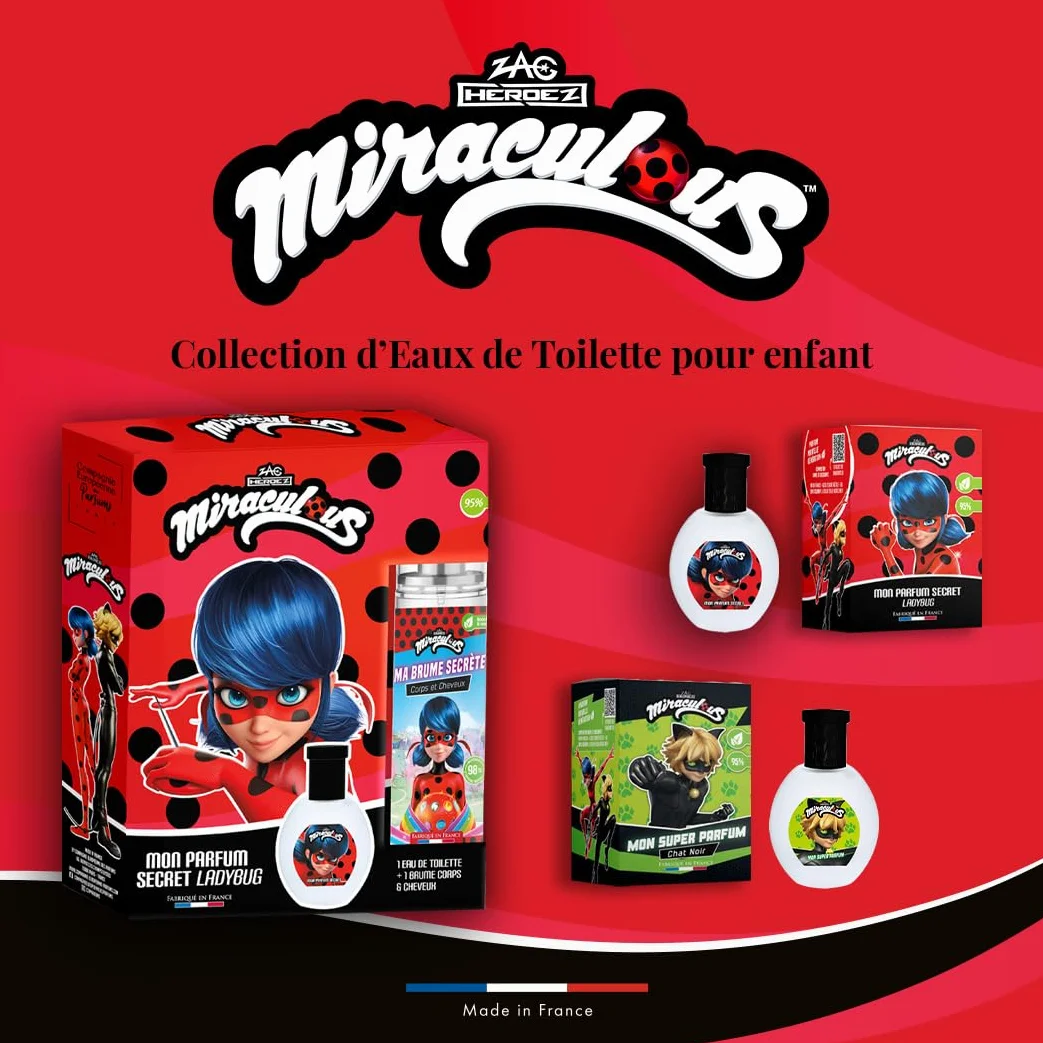 MIRACULOUS Biedronka Zestaw perfum dla dzieci dziewczynki woda toaletowa 30 ml + 1 perfumowana mgiełka 100 ml owocowo-kwiatowy zapach Wyprodukowano we Francji
