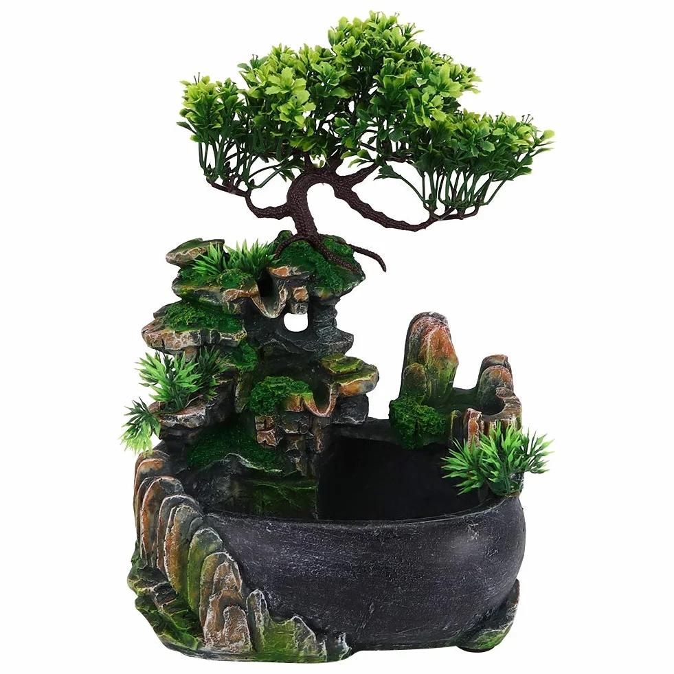Fontanna na biurko, wewnętrzna fontanna na biurko Wodospad LED Fontanna na biurko ze zmianą koloru do dekoracji biurka Symulacja Rockery Humidifier Decor (EU 220V)