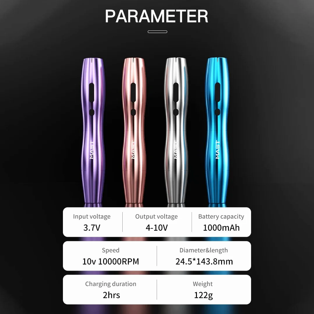 Mast P20 Wireless Tattoo Pen 2.5mm Stroke Rotary Machine for Eyebrow Eyeliner Lip (2 batteries)