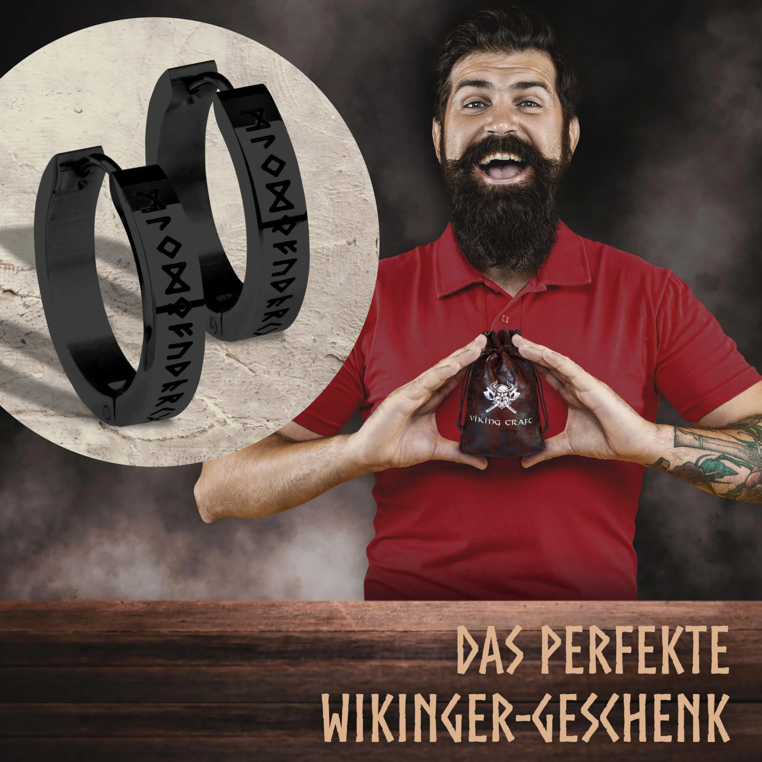VIKING CRAFT Kolczyki Wikingów męskie ze stali nierdzewnej – męskie kolczyki z runami – biżuteria wikingów, dekoracja wikingów, celtyckie kolczyki, artykuł dla fanów Wikingów, prezenty dla wikingów