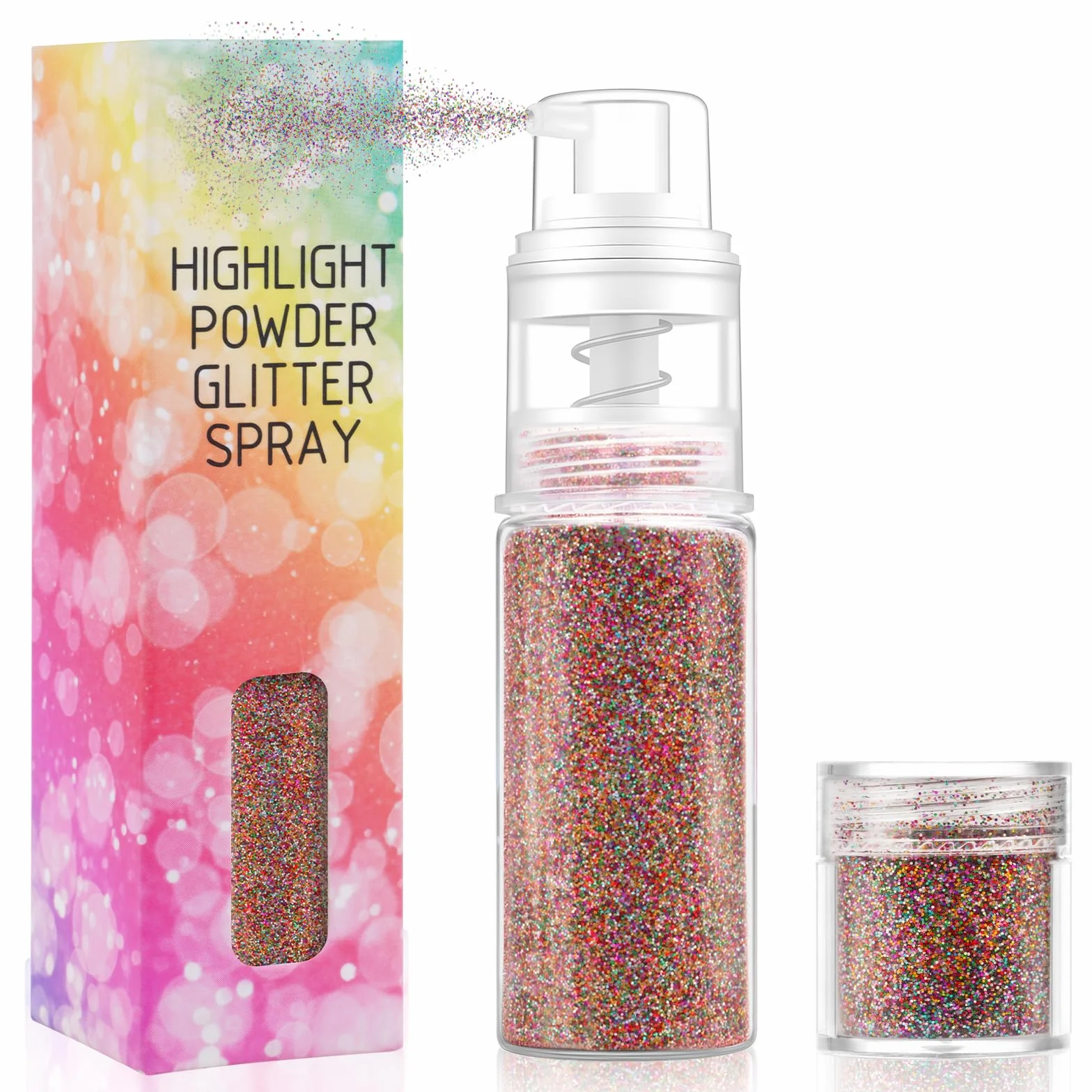 AOOWU Brokat w sprayu, brokat do ciała i włosów z 1 wkładem, brokatowy spray do makijażu w proszku, ultracienki brokat w proszku na Halloween, klub, imprezy, 17 g (kolorowy laser)
